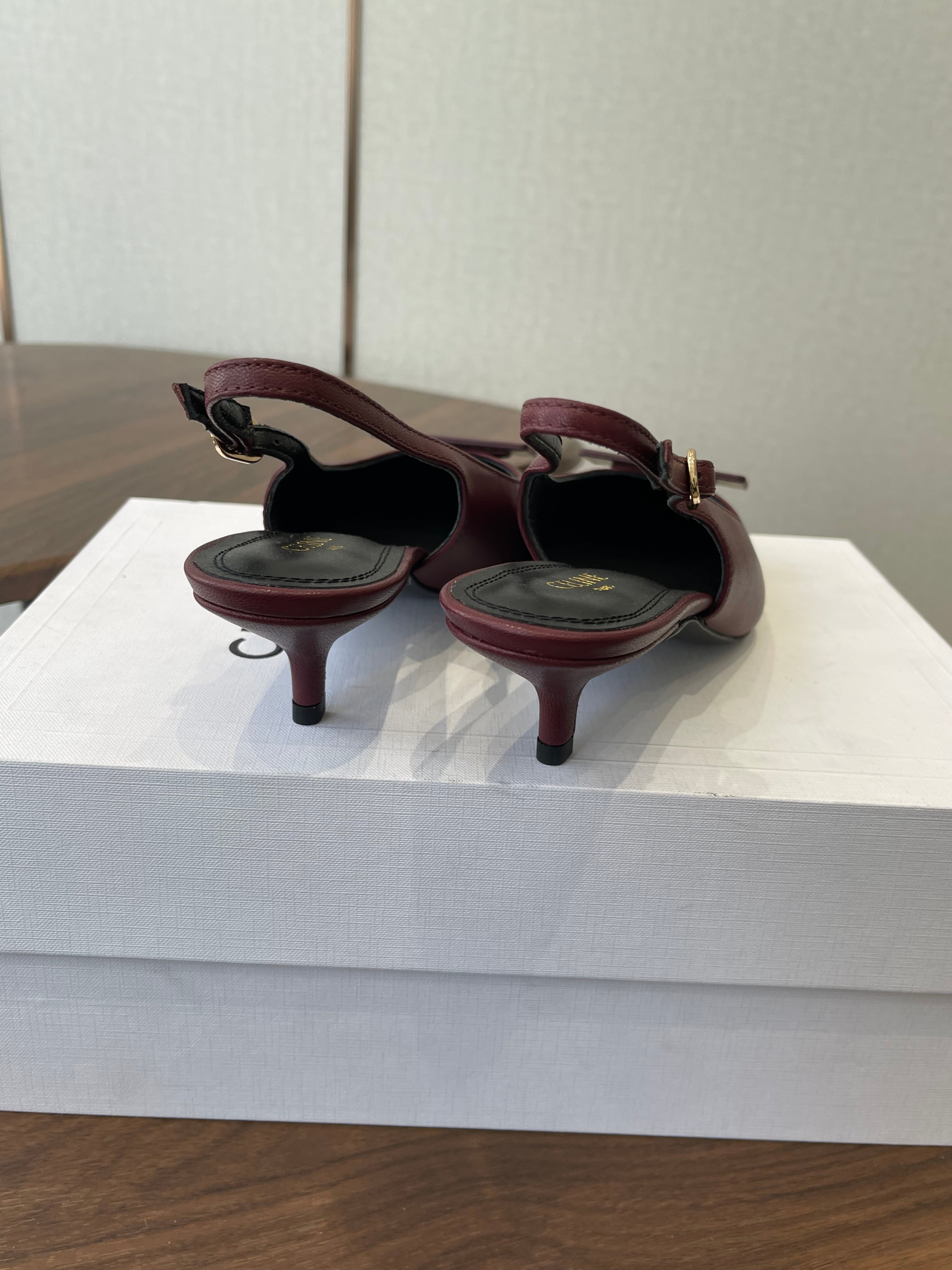 Celine 26  Pointed-Toe Slingback Burgundy Sheepskin 624683