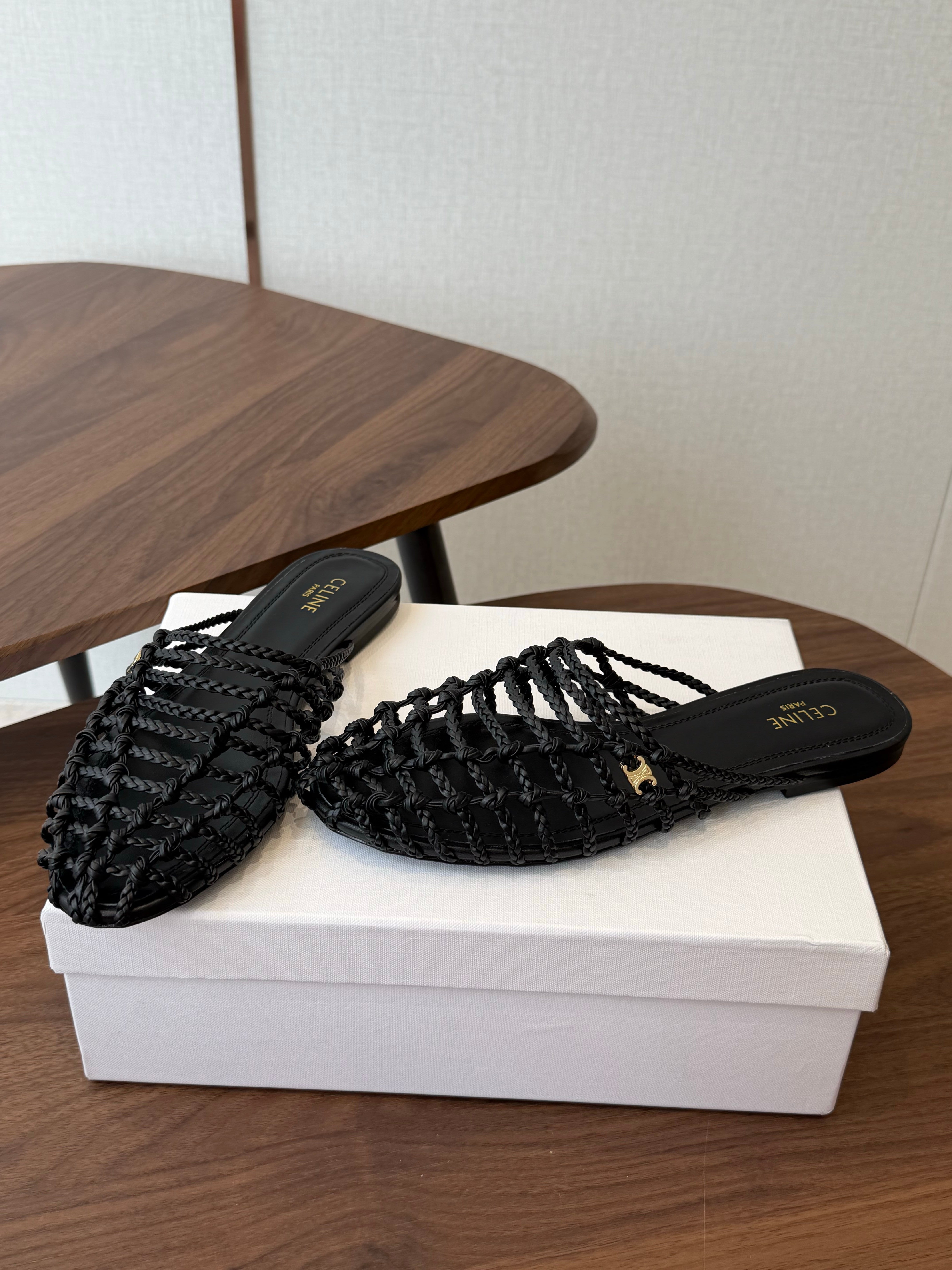 Celine 2026 Braided Strap Mule Leather 102348