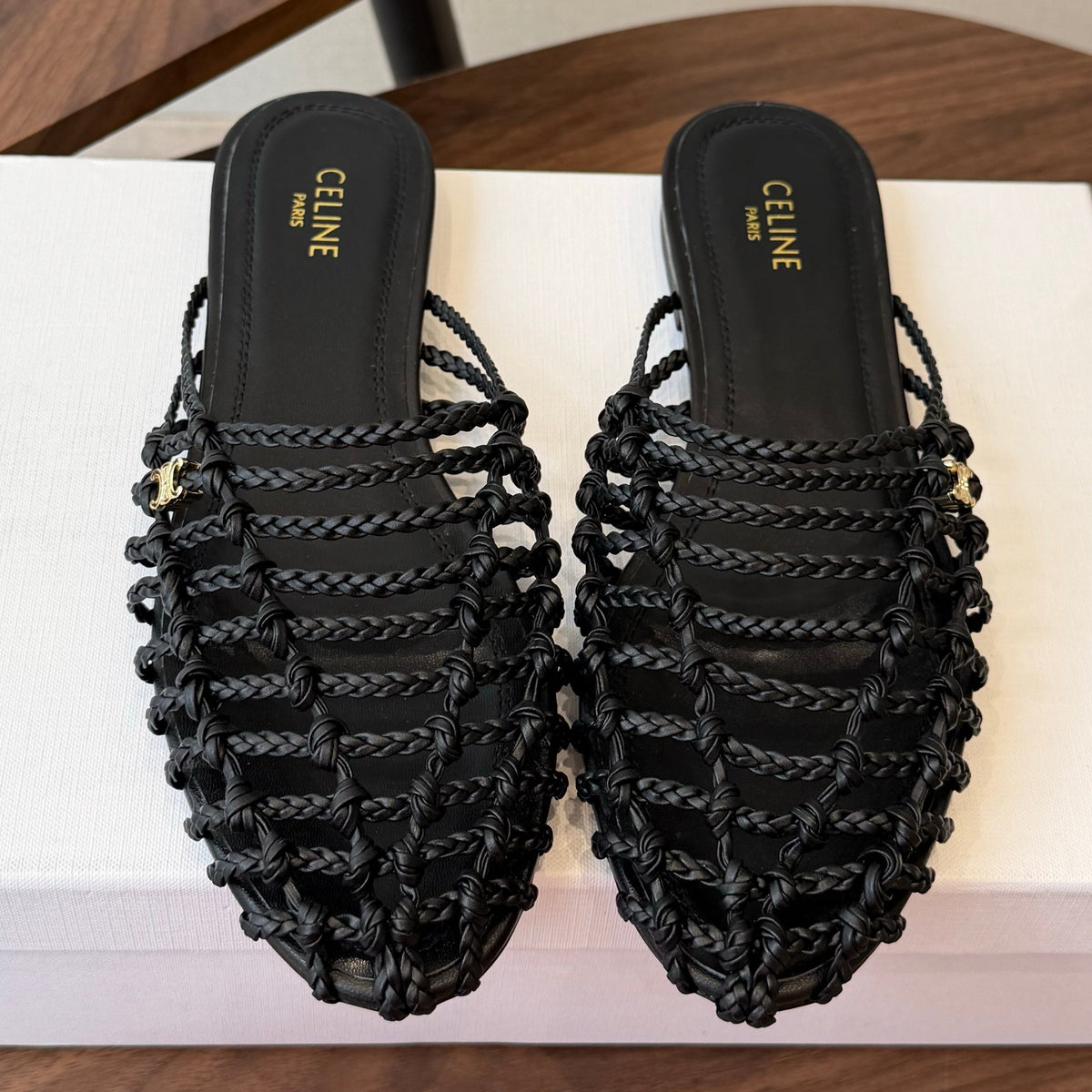 Celine 2026 Braided Strap Mule Leather 102348