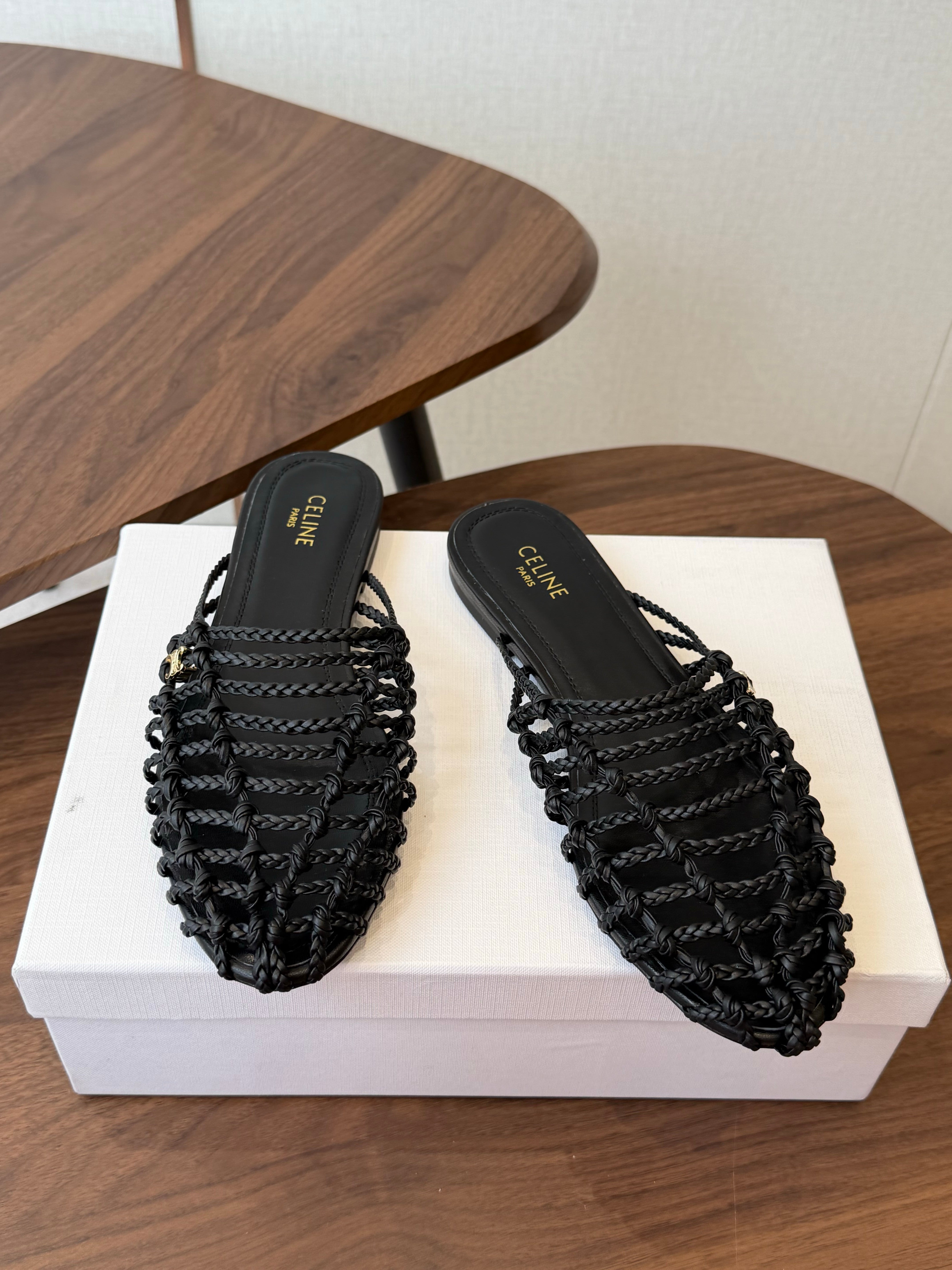 Celine 2026 Braided Strap Mule Leather 102348