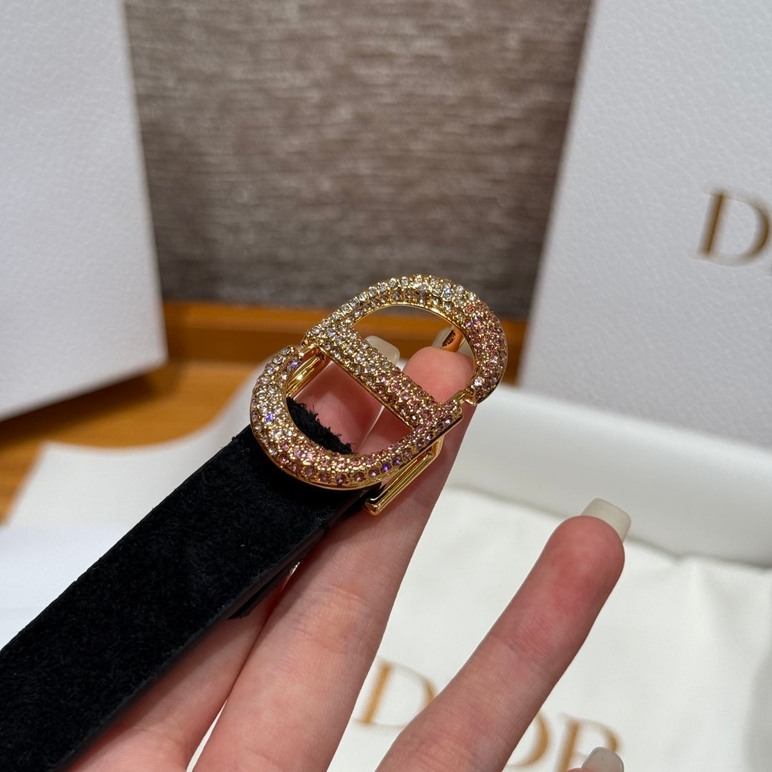 Dior 2026 Rhinestone CD Buckle Belt 20mm Suede 193831