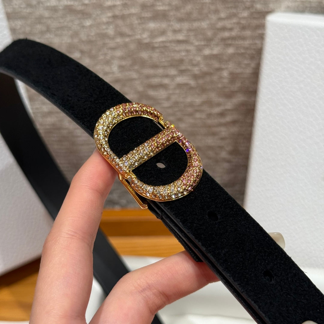 Dior 2026 Rhinestone CD Buckle Belt 20mm Suede 193831