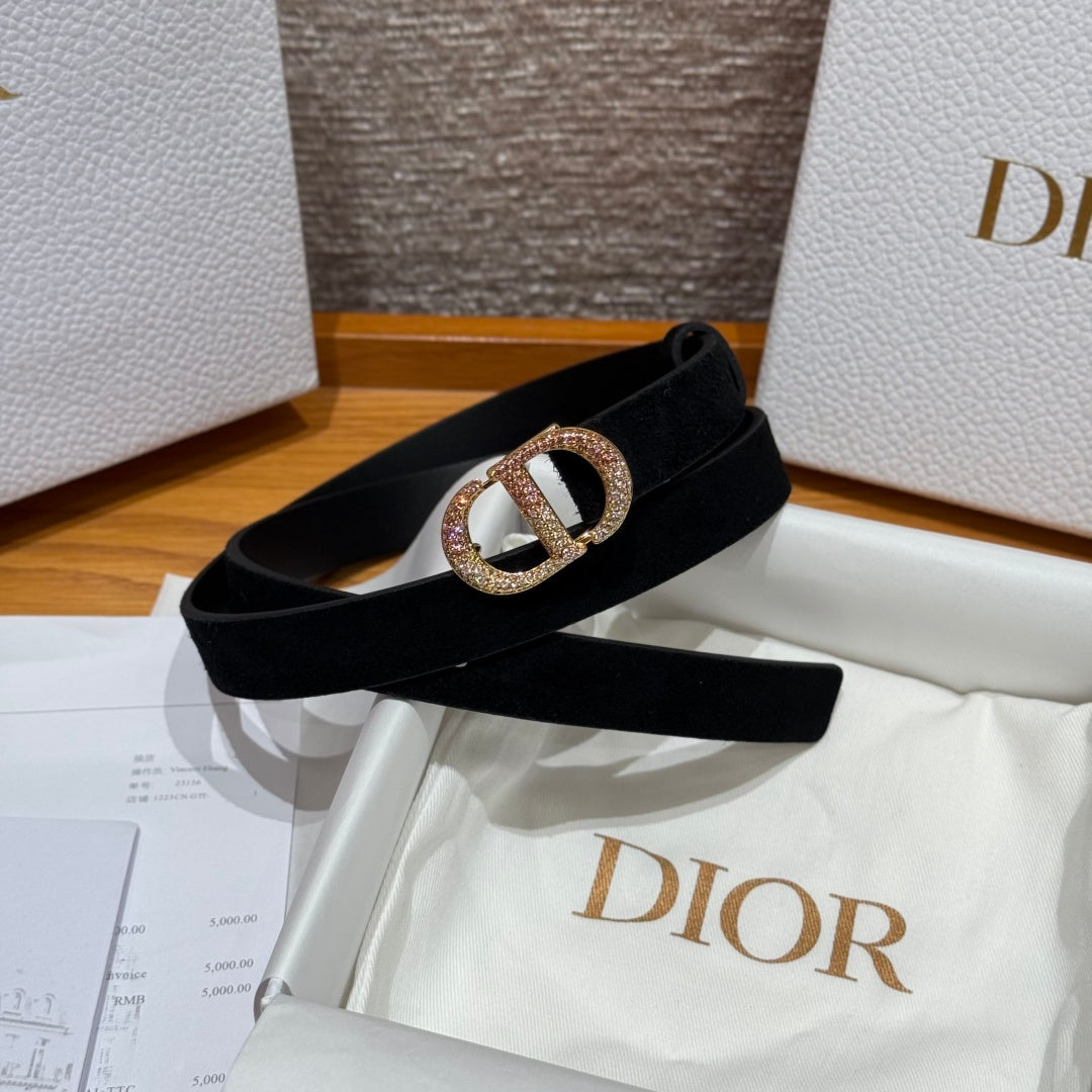 Dior 2026 Rhinestone CD Buckle Belt 20mm Suede 193831