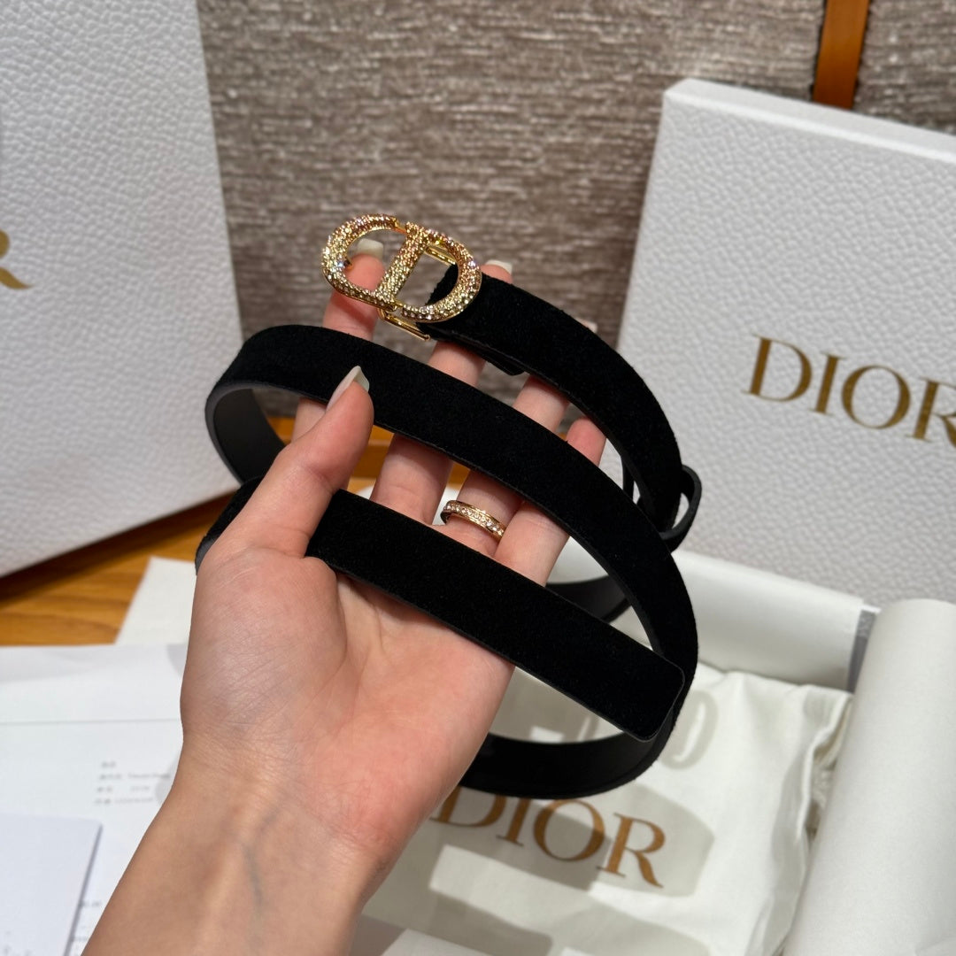 Dior 2026 Rhinestone CD Buckle Belt 20mm Suede 193831