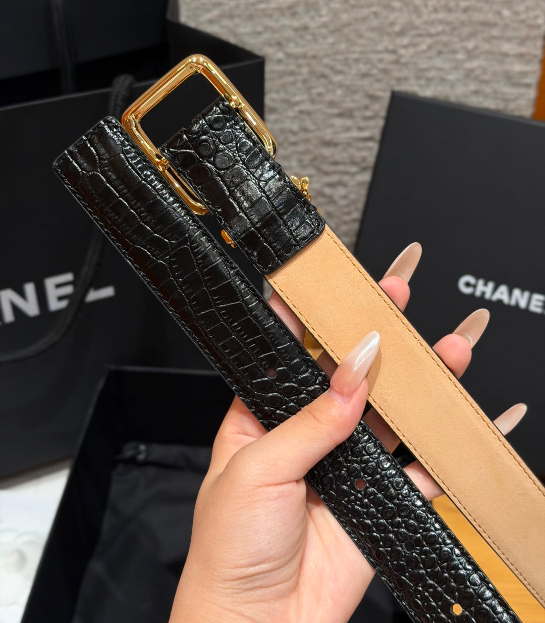 Chanel 2026 Crocodile-Embossed CC Charm Belt 30mm Calfskin 209291