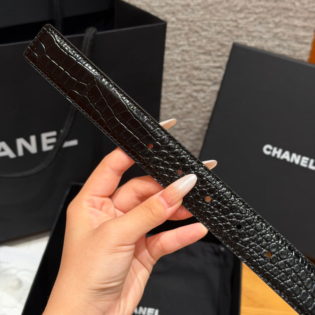 Chanel 2026 Crocodile-Embossed CC Charm Belt 30mm Calfskin 209291