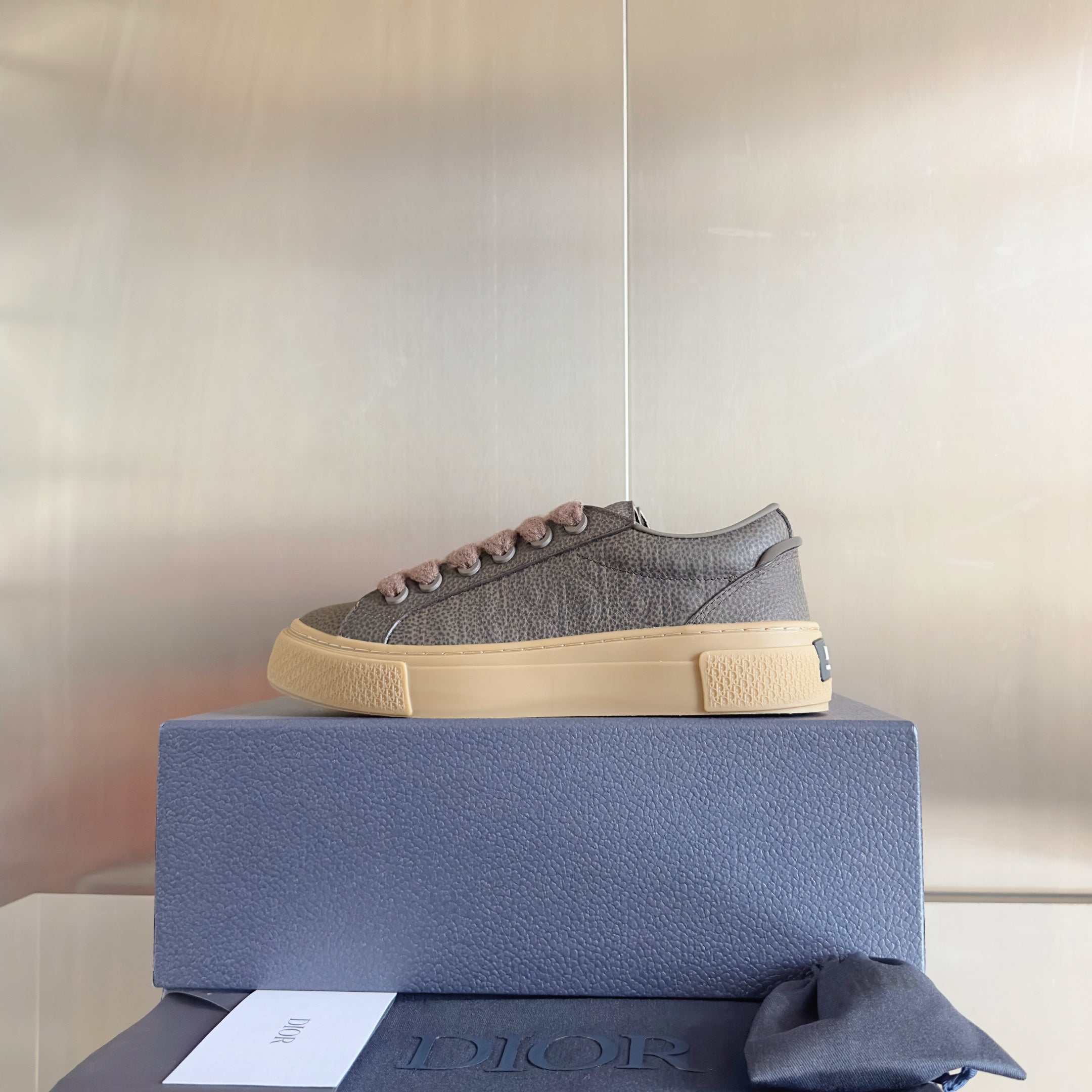 CD 26 B33 Platform Sneakers Dark Gray Monogram Cowhide 609188