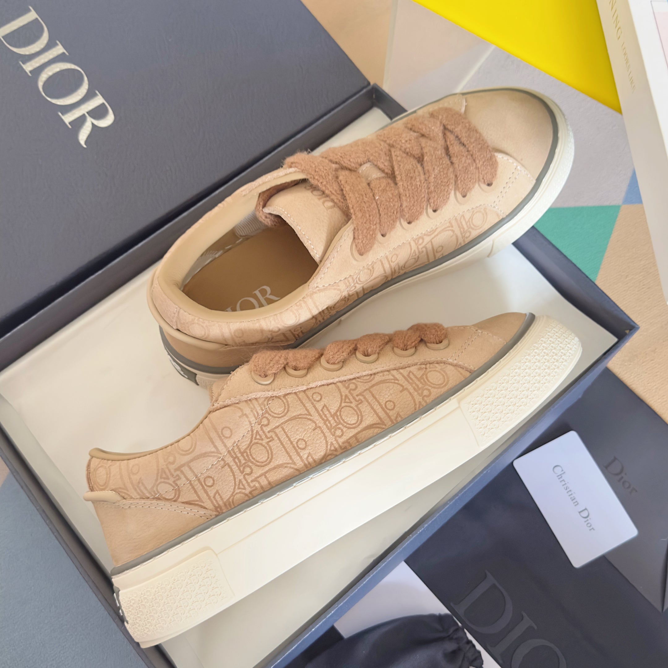 CD 26 B33 Platform Sneakers Light Brown Monogram Cowhide 609189