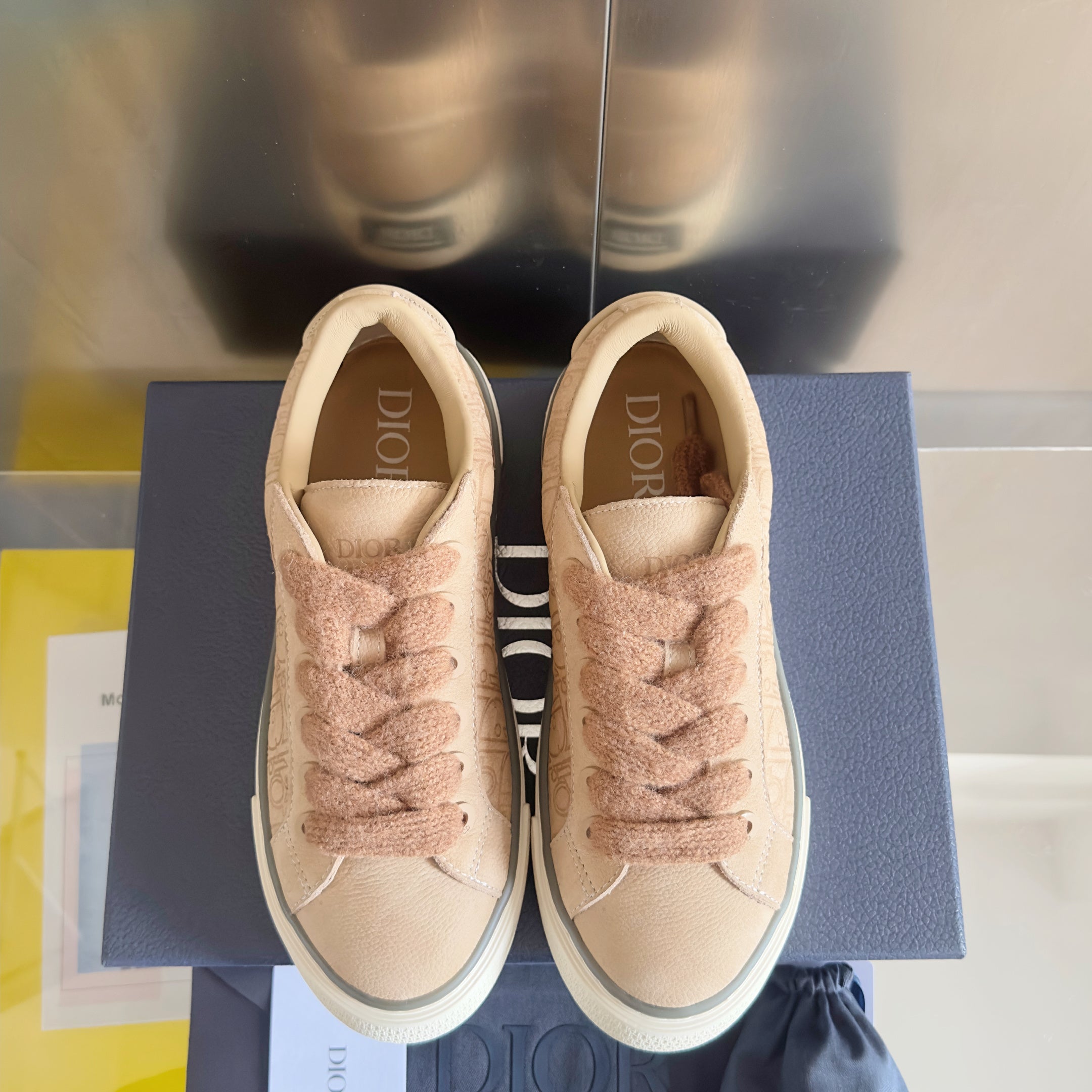 CD 26 B33 Platform Sneakers Light Brown Monogram Cowhide 609189