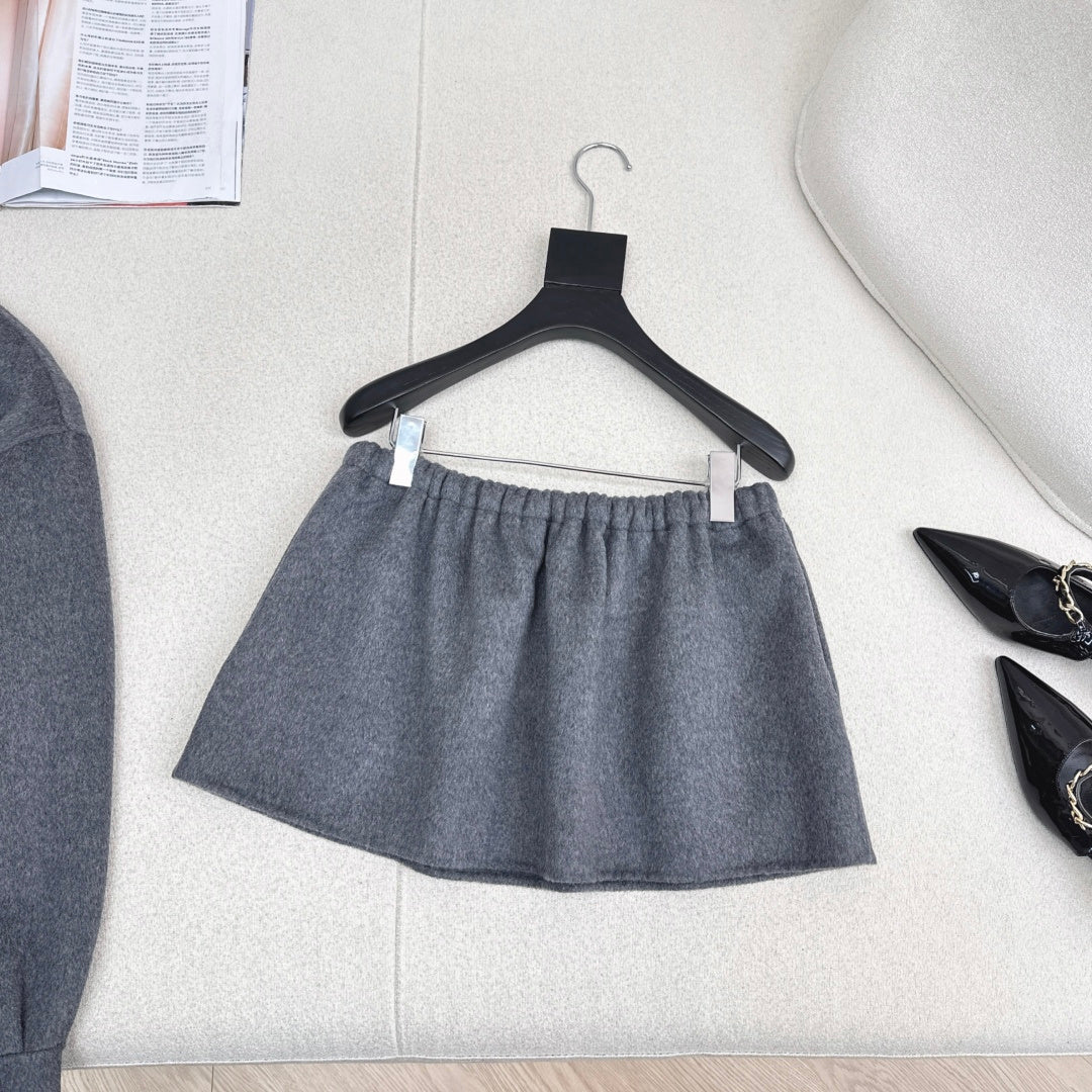 Miumiu 2026 Mini Skirt Dark Gray Wool Polyester