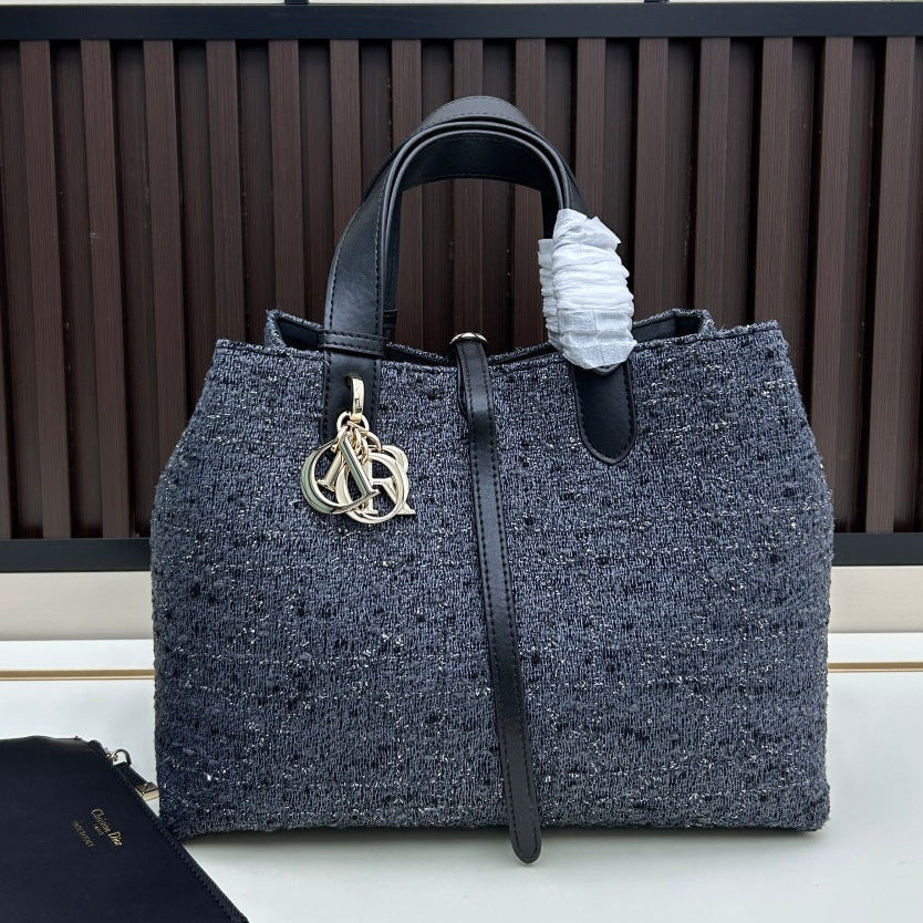 Dior 2026 Tourjours Bag 28.5cm Dark Grey Denim Leather