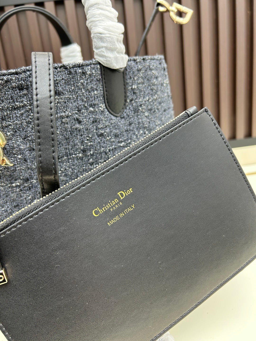 Dior 2026 Tourjours Bag 28.5cm Dark Grey Denim Leather