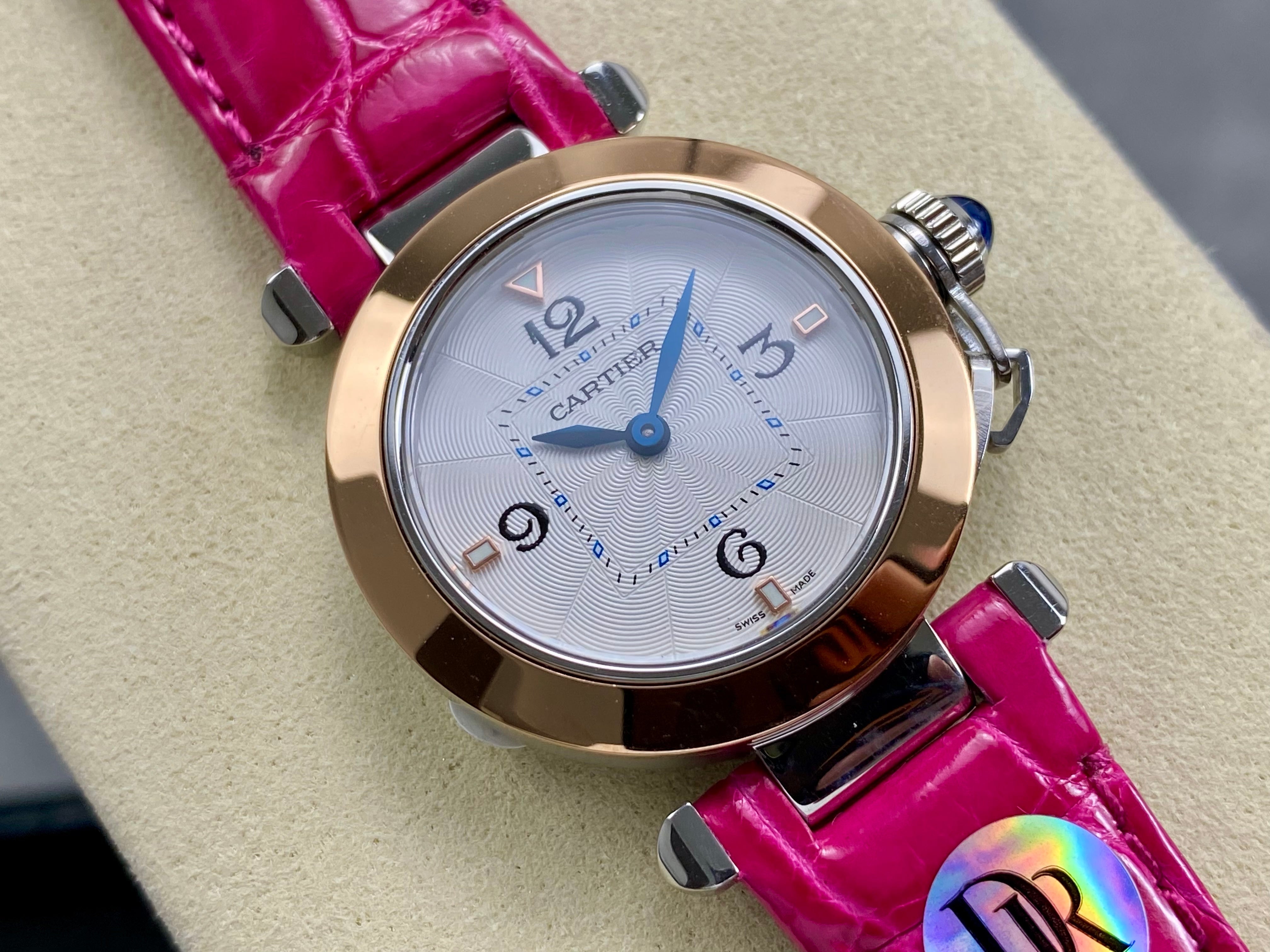 Cartier Pasha 30mm White Dial Pink Gold Case Crocodile Leather