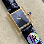 Cartier Tank 24mm Black Dial Gold Case Leather