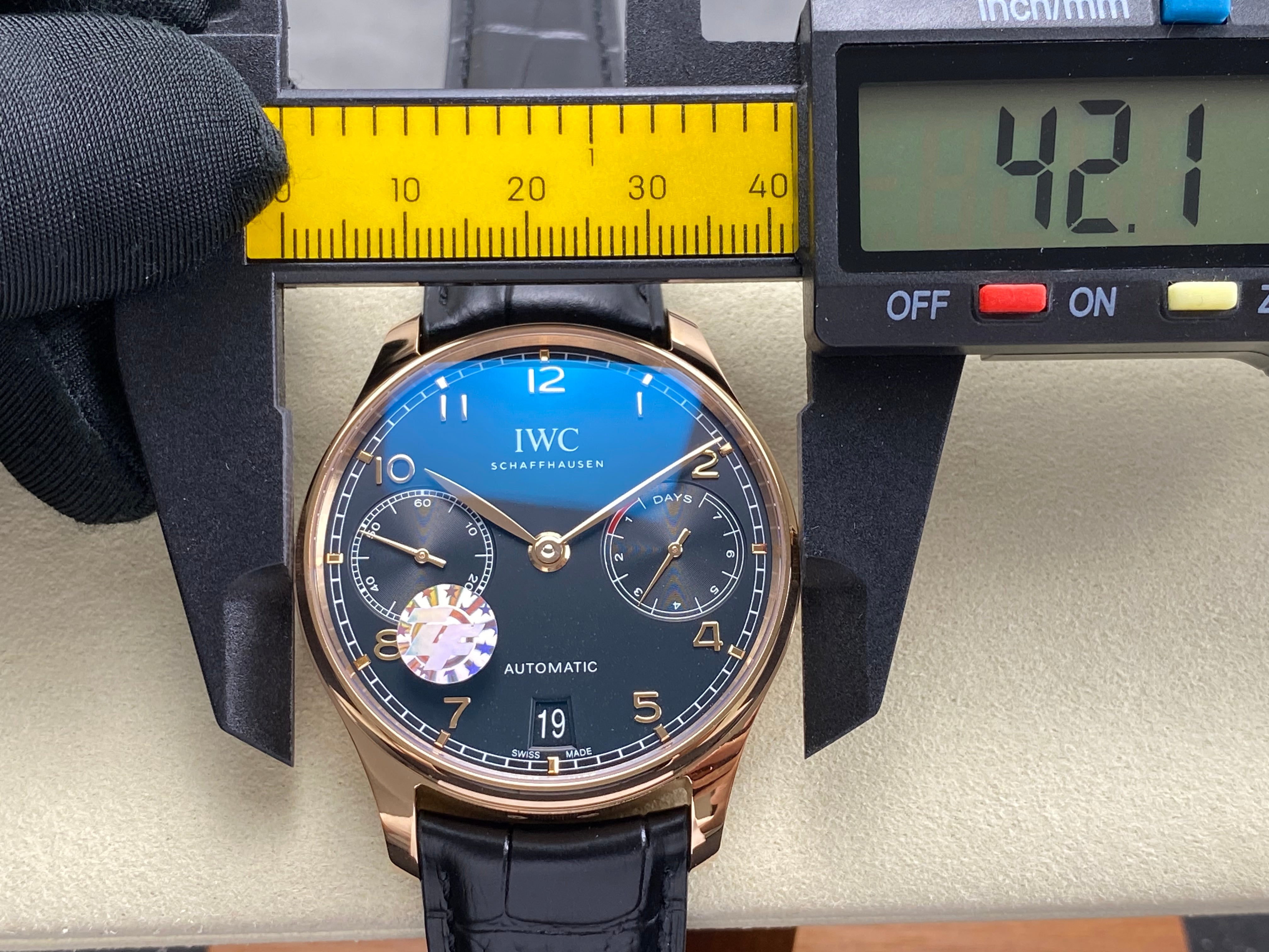IWC Portuguese 42mm Black Dial Pink Gold Case Leather