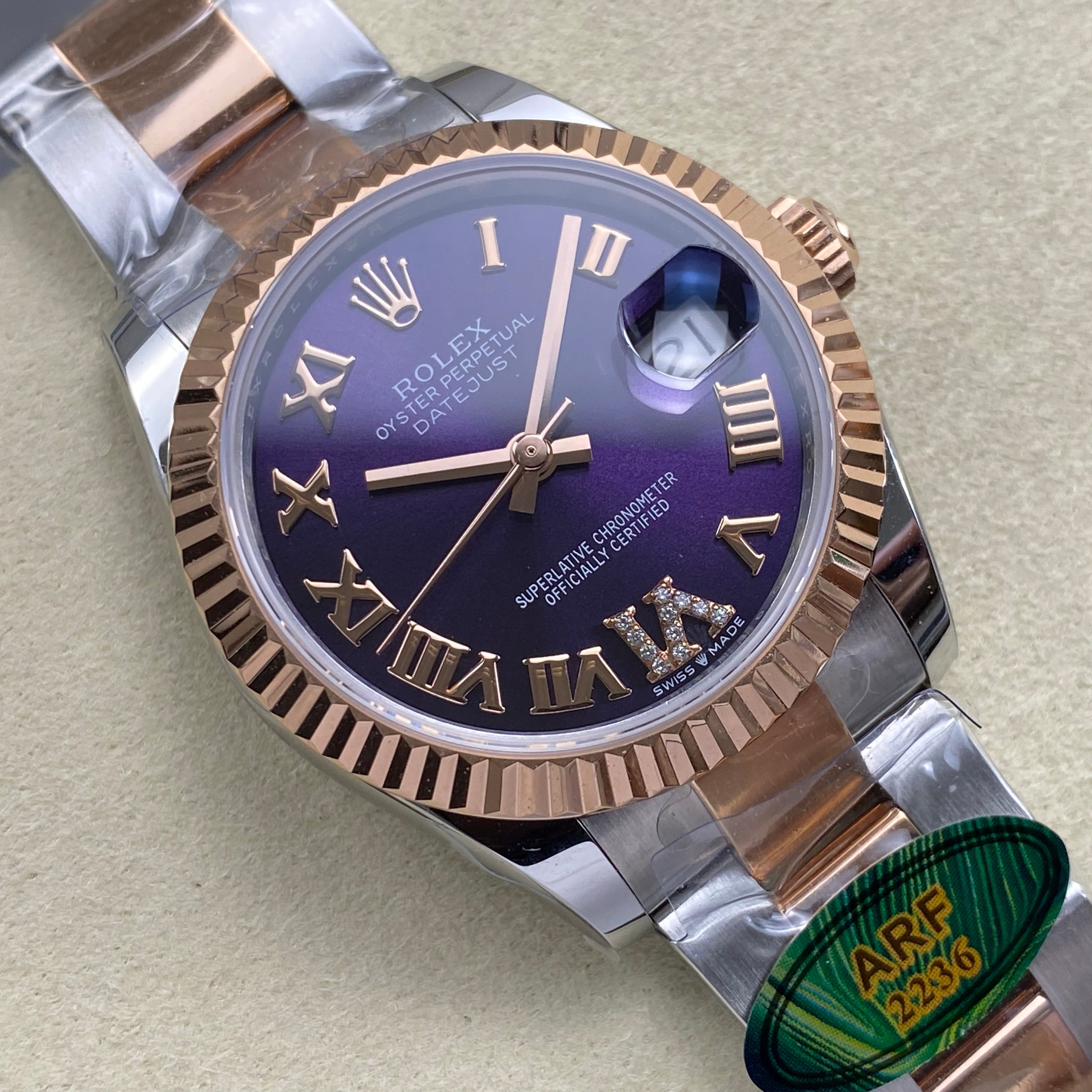 Rolex Datejust 31mm Purple Dial Steel Pink Gold Diamond