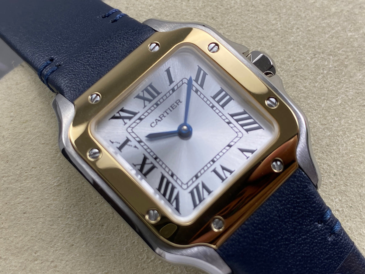 Cartier Santos 35mm White Dial Navy Blue Leather