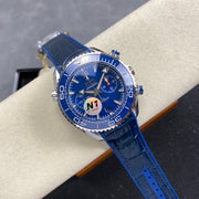 Omega Seamaster 46mm Blue Dial Sliver Case Blue Leather