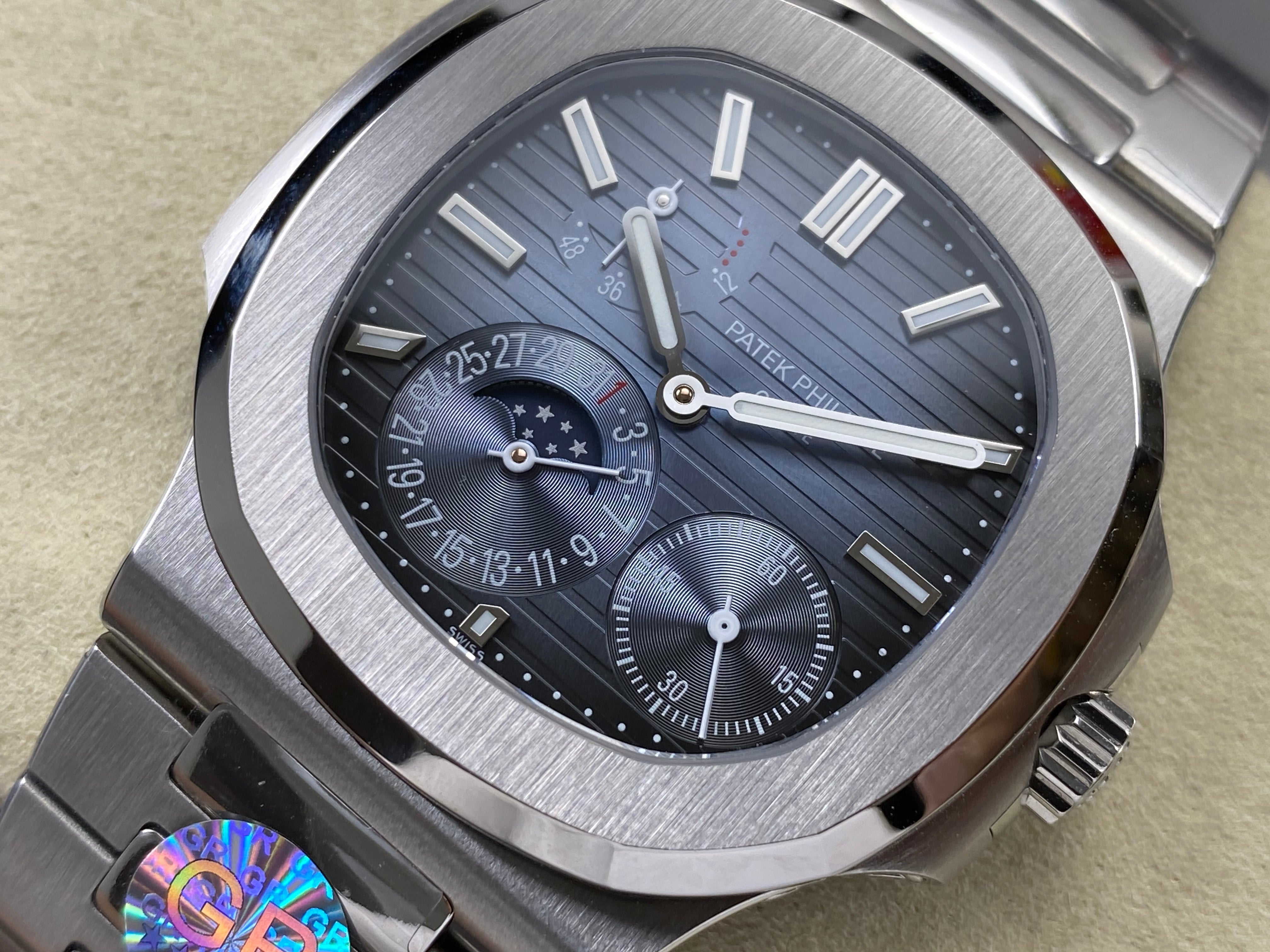 Patek Philippe Nautilus Set Moon Phase Stainless Steel 40mm Blue Dial Watch