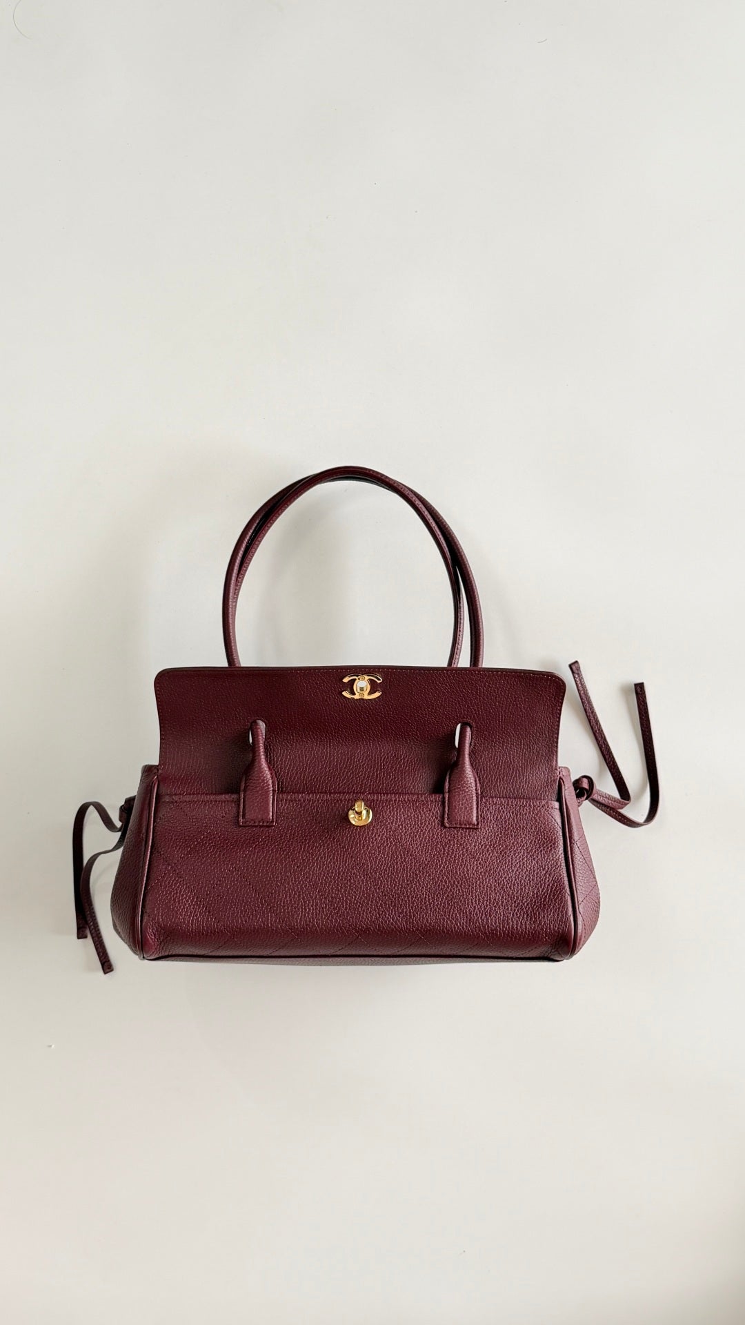 Chanel 2026 Shopping Bag 30.5cm Burgundy Red Grained Calfskin
