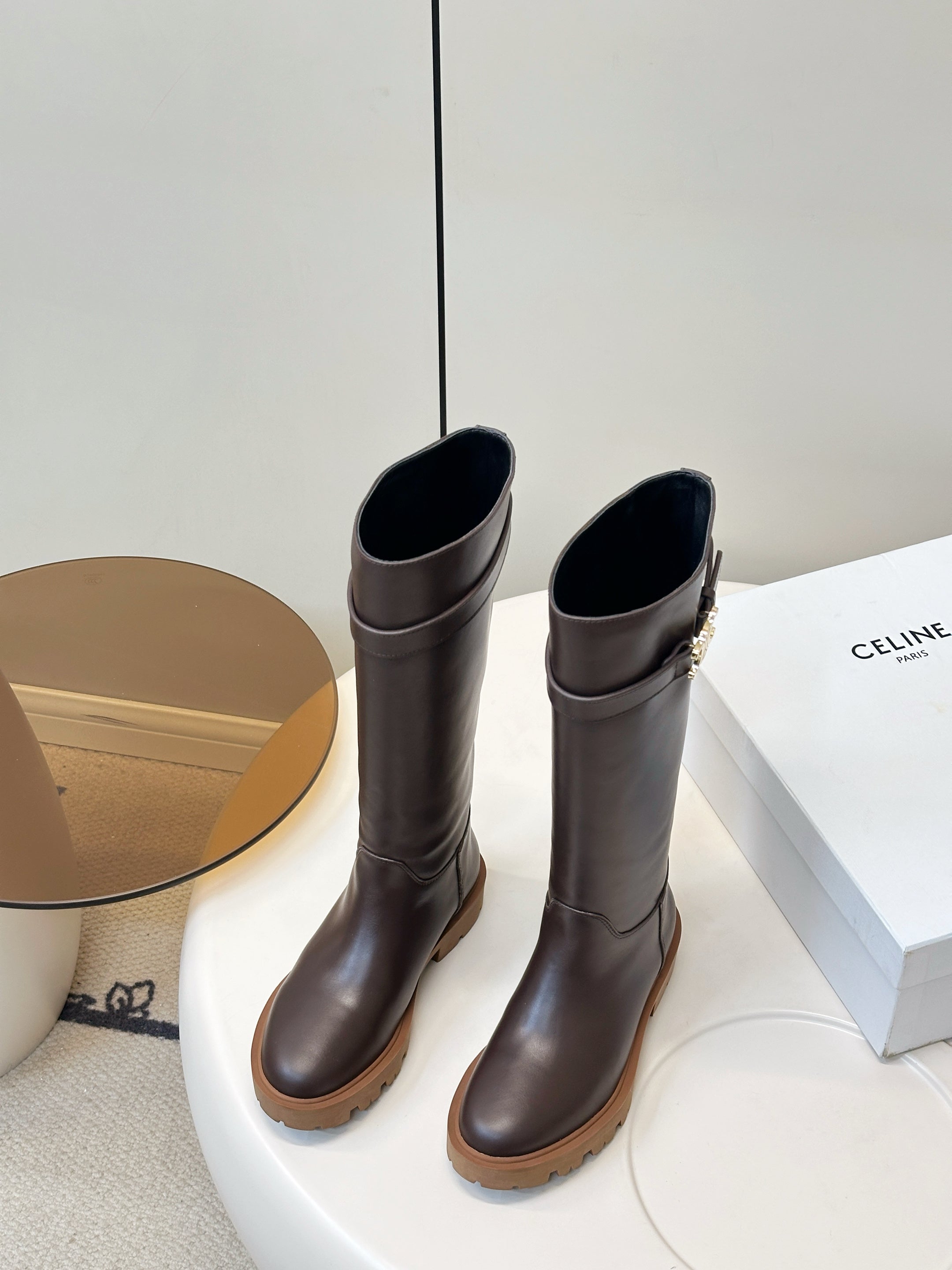 Celine 2026 Buckle Platform Boots Calfskin 986387