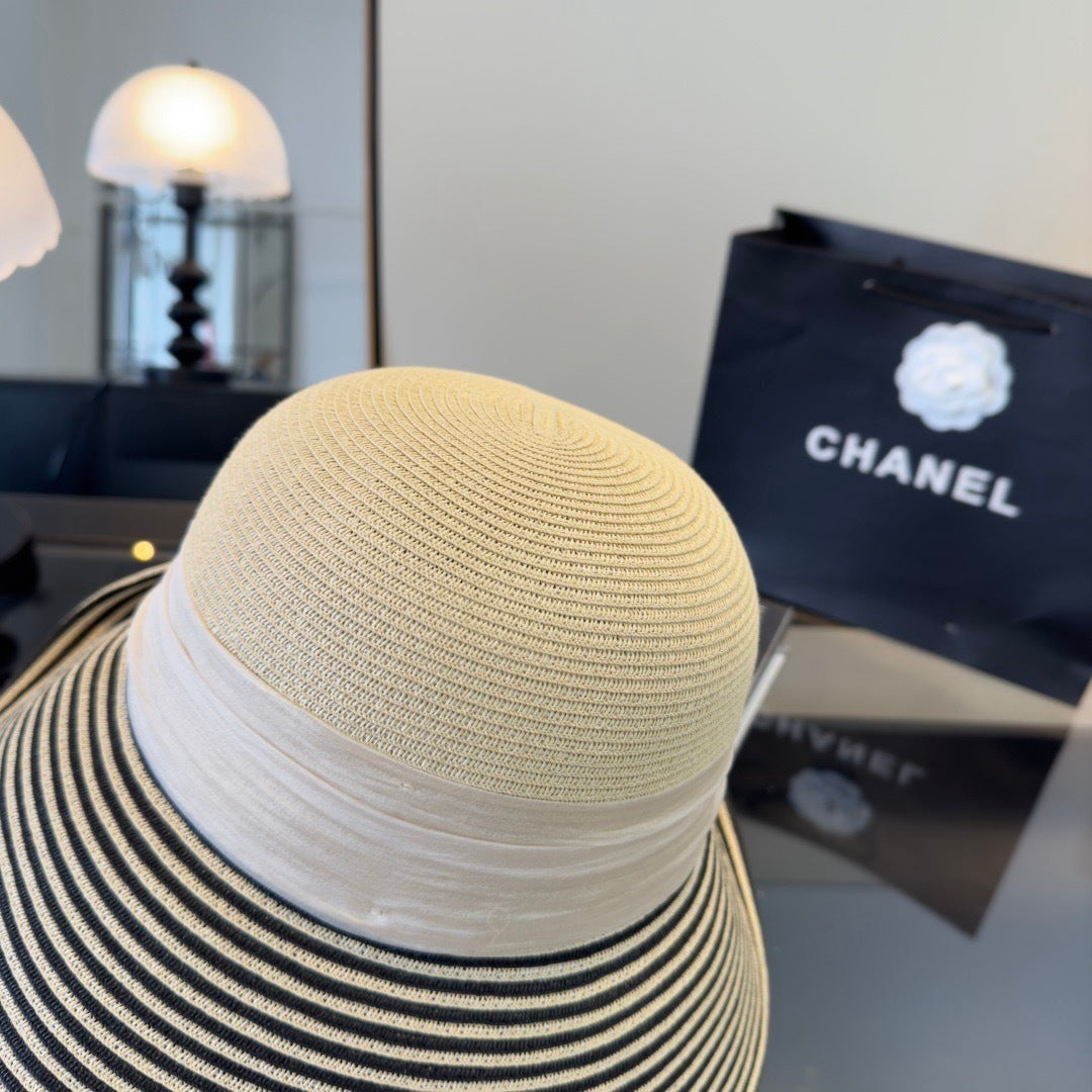 Chanel Striped Brim Straw Hat 360777