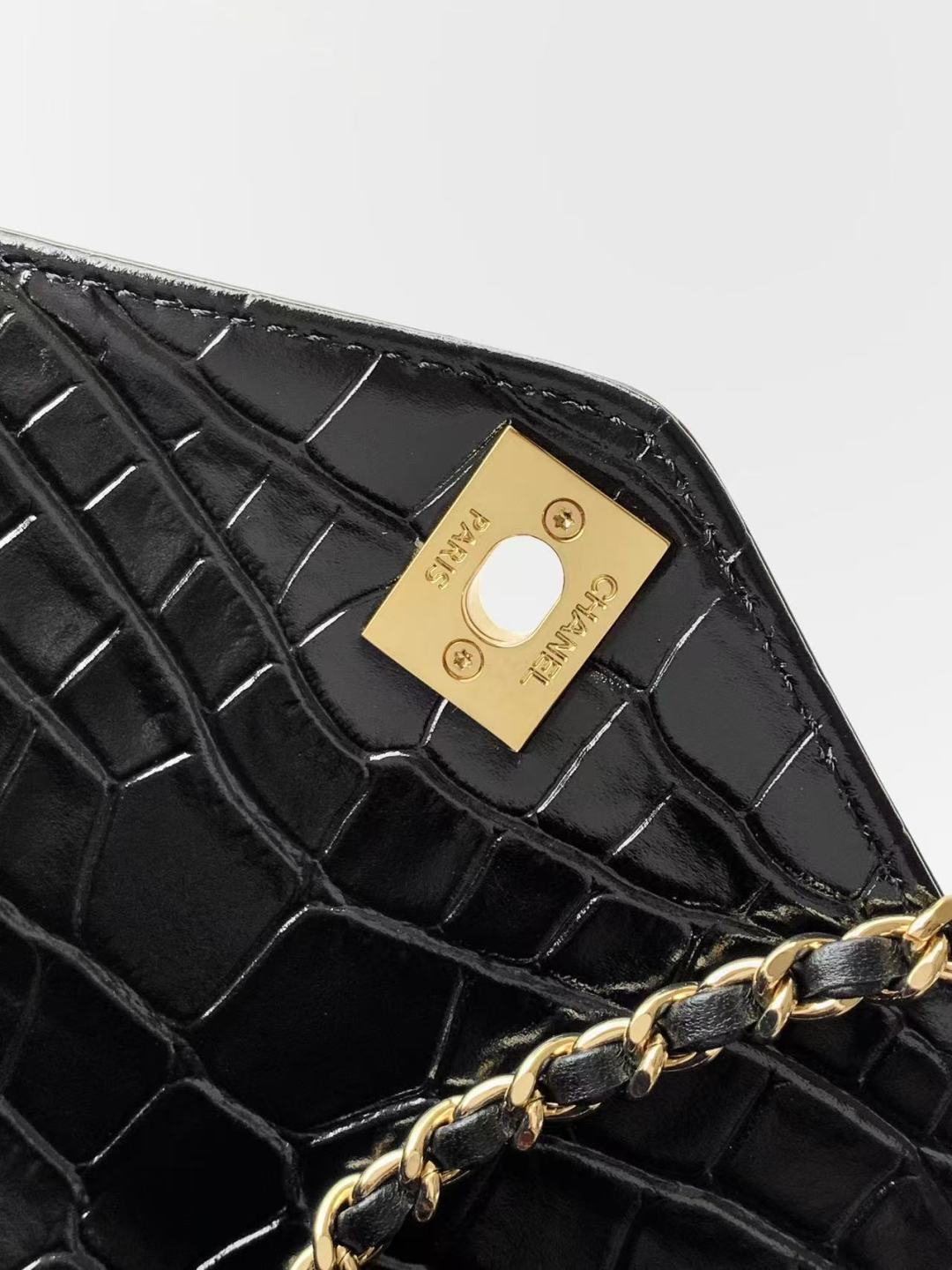 Chanel 2026 Maxi Top Handle Bag 31cm Black Crocodile Embossed Leather