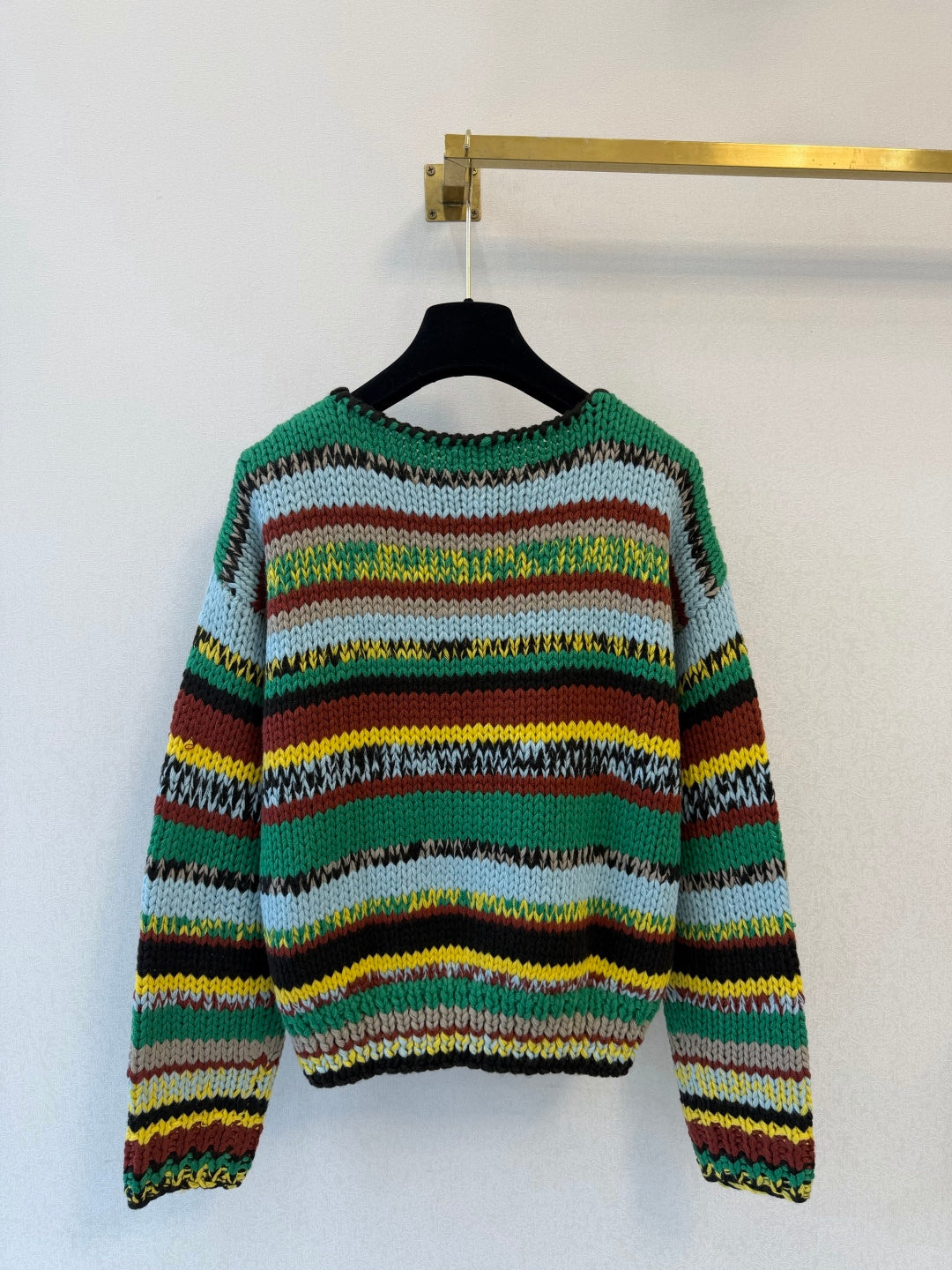 Celine 2026 Cable-knit Crewneck Sweater Green Mix Colors Wool 433559
