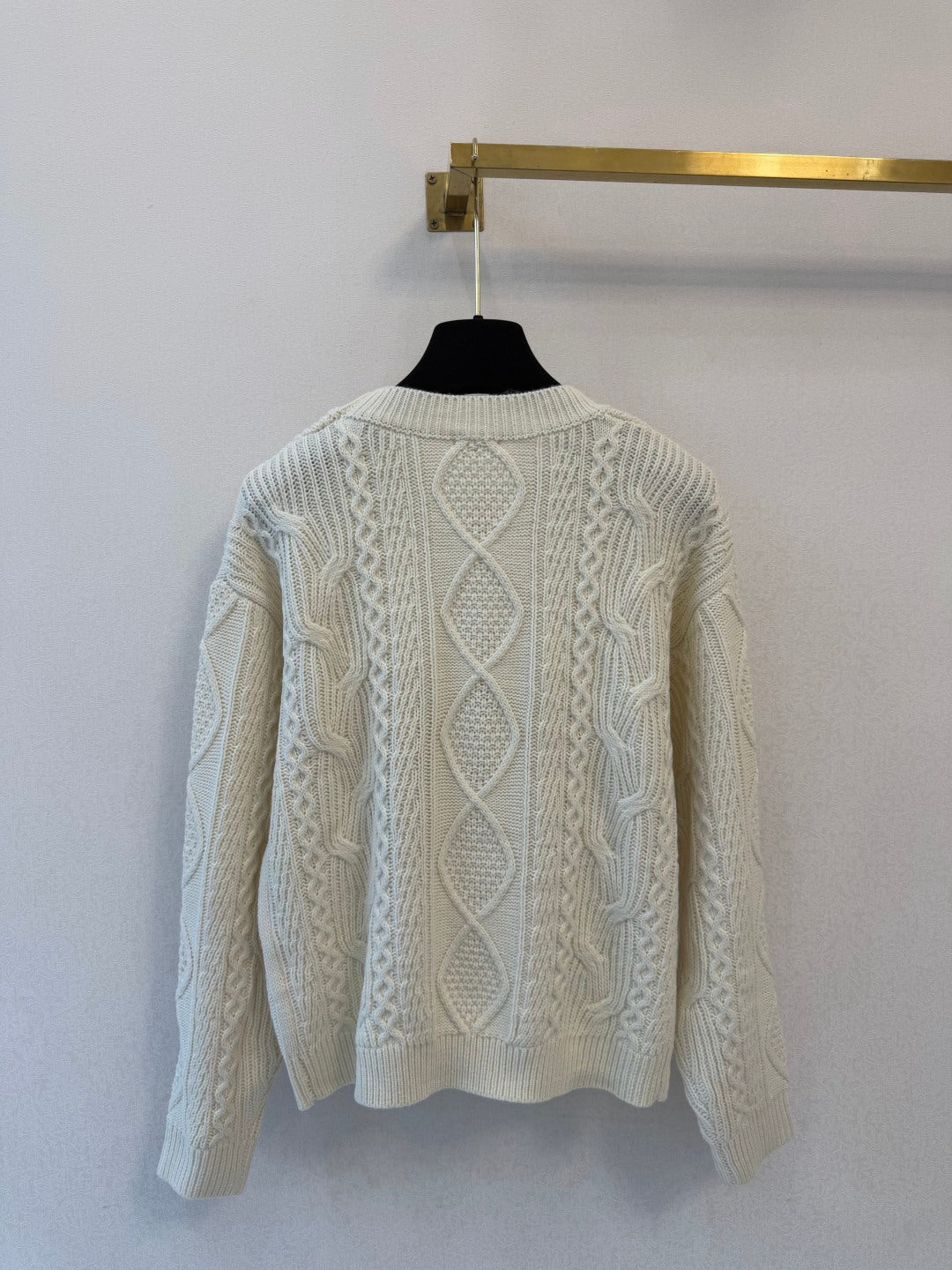 Celine 2026 Cable-knit Crewneck Sweater Creamy White Wool 433565