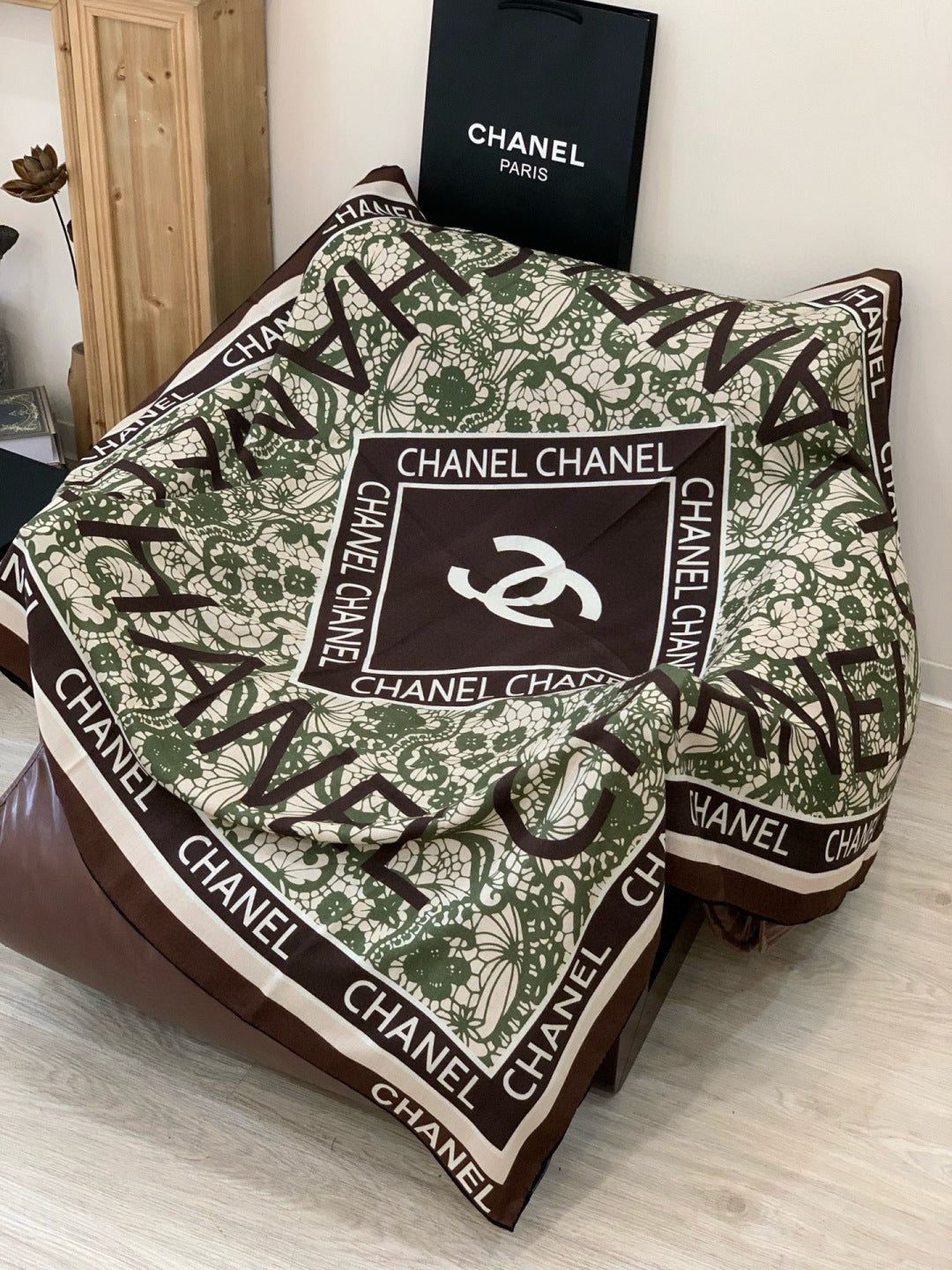CC 25s Scarf 140cm Green Brown Cashmere 965406