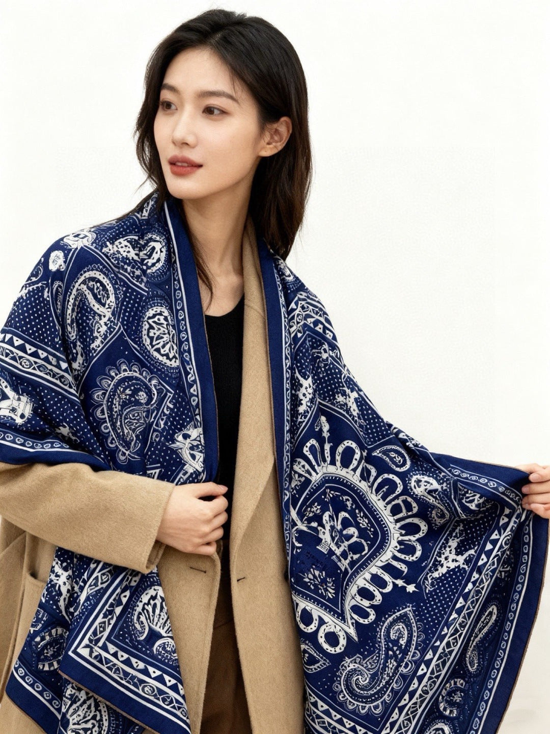 HM 25s Reversible Scarf 140cm Dark Blue Cashmere 976276
