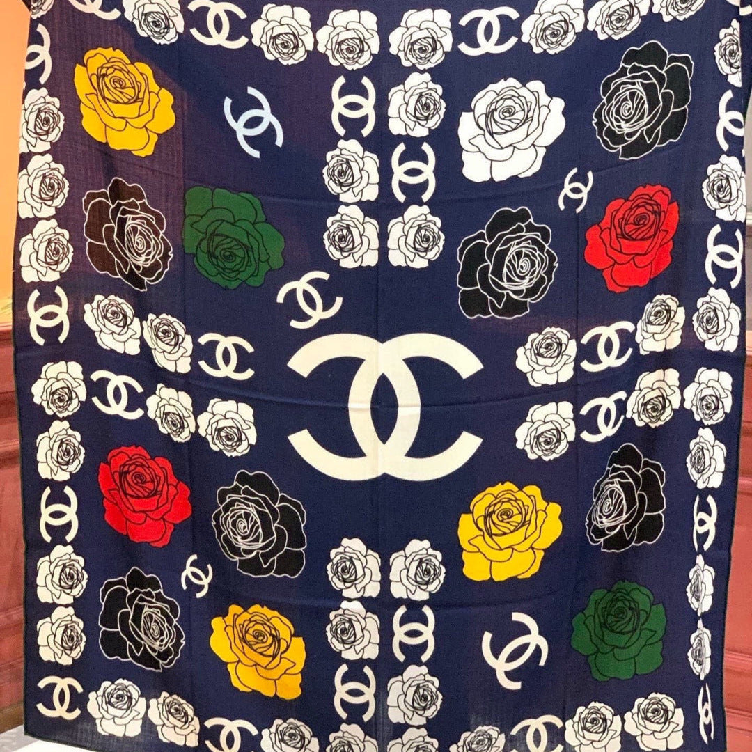 Chanel 2026 Camellia Pattern Scarf 140cm Colorful Cashmere 209427