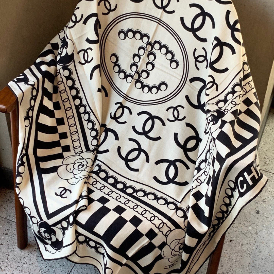 Chanel 2026 Camellia Flower Motif Scarf 135cm Silk And Cashmere 213760