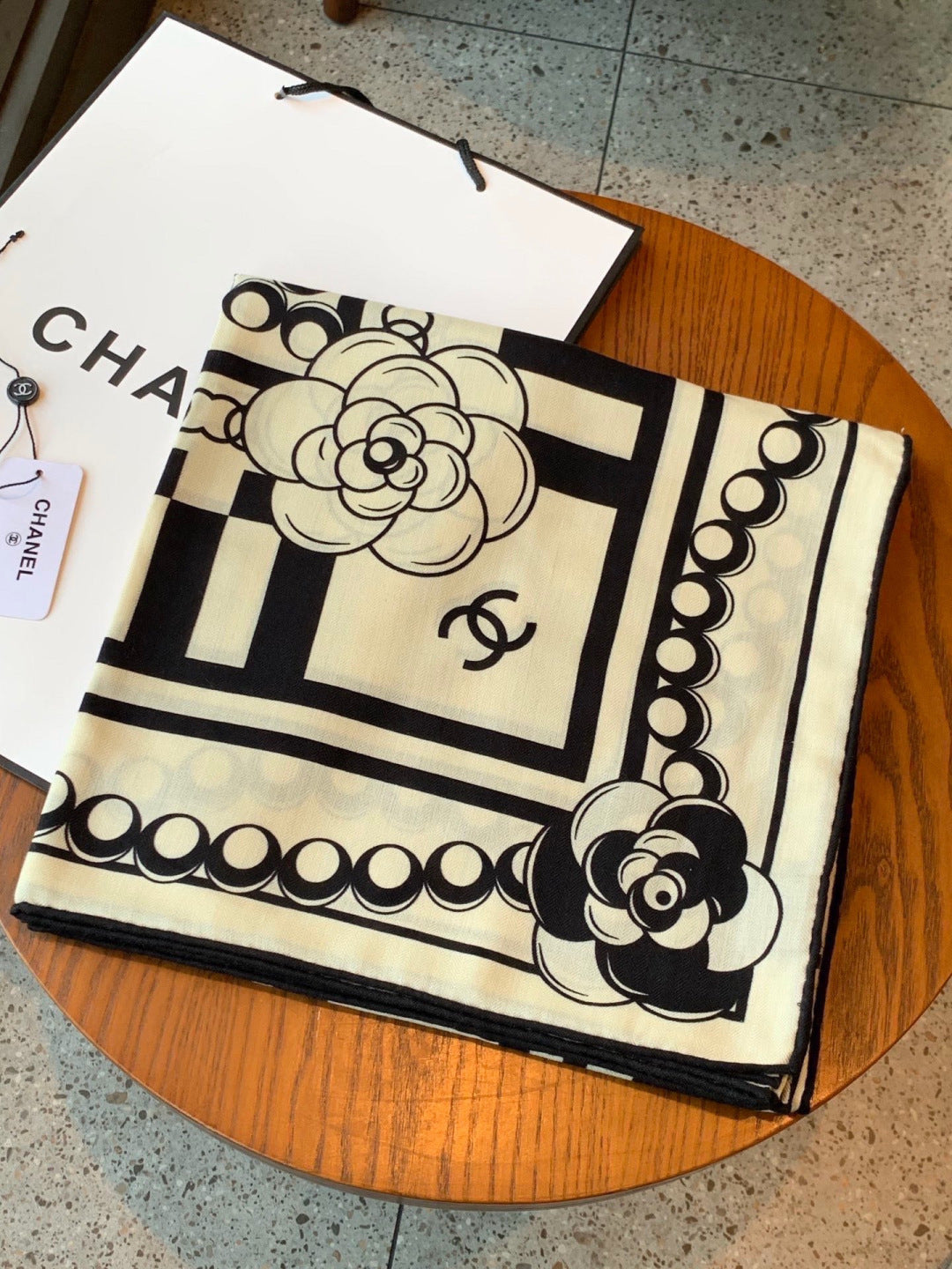 Chanel 2026 Camellia Flower Motif Scarf 135cm Silk And Cashmere 213760