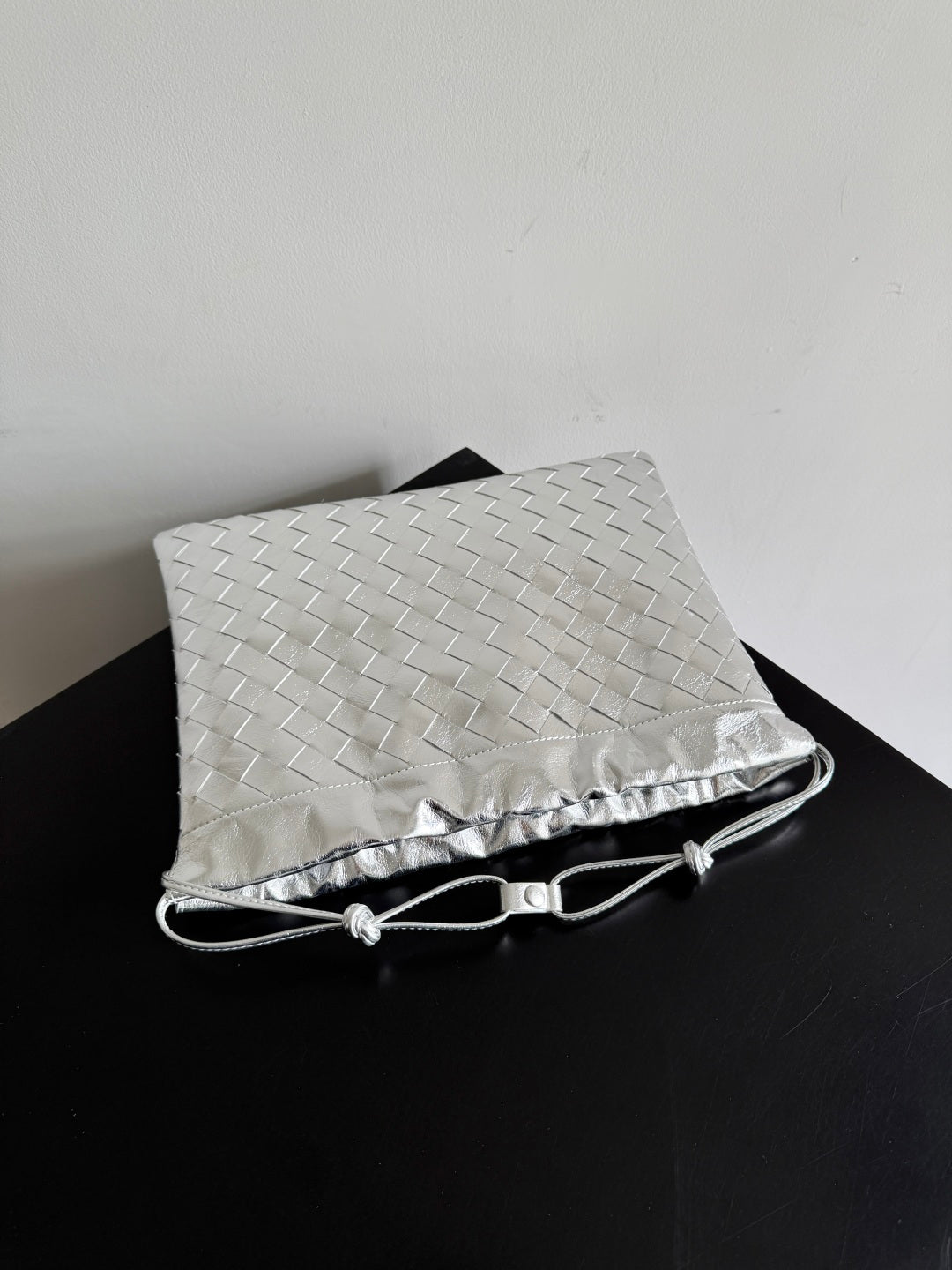 Bottega Veneta 2026 Dust Bag Silver Laminated Leather