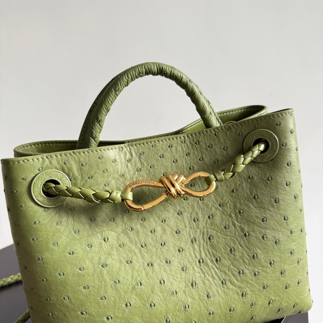 Bottega Veneta 2026 Andiamo Bag Avocado Green Ostrich Leather