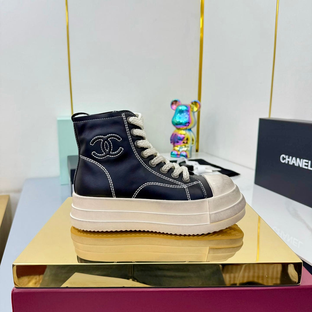 Chanel 25 High Sneaker Black White Cowhide 469782