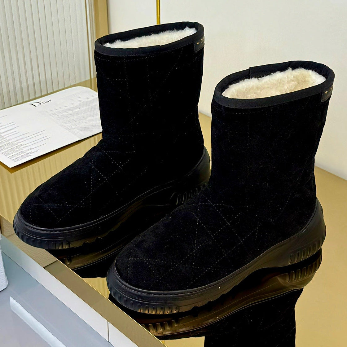 Dior 2026 Frost Quilted Ankle Boots Suede Wool 140997