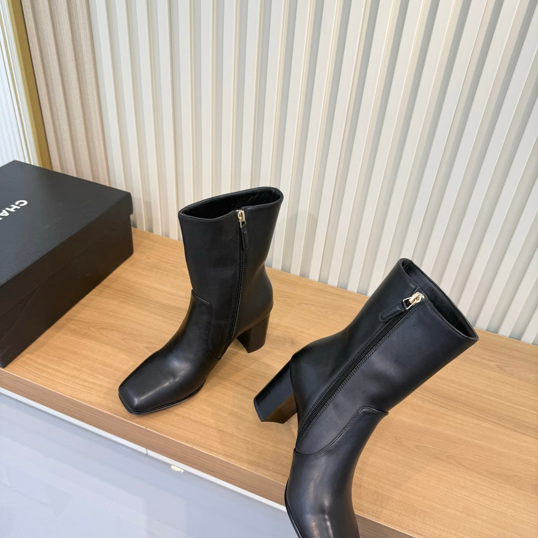 Chanel 2026 Square Toe Ankle Boots 75mm Sheepskin 988149