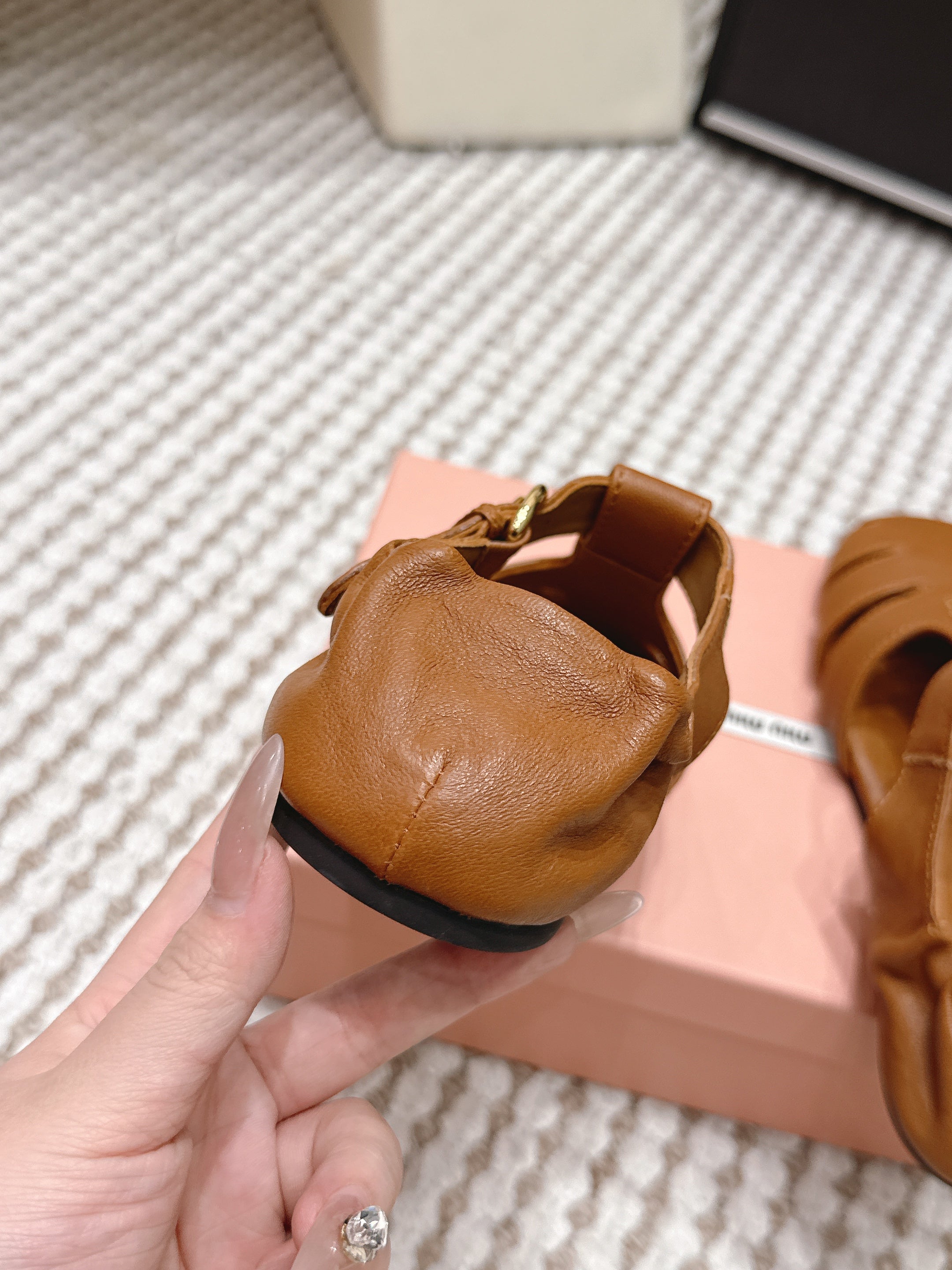 MIU 26 Roman Sandals Camel Brown Leather 632324