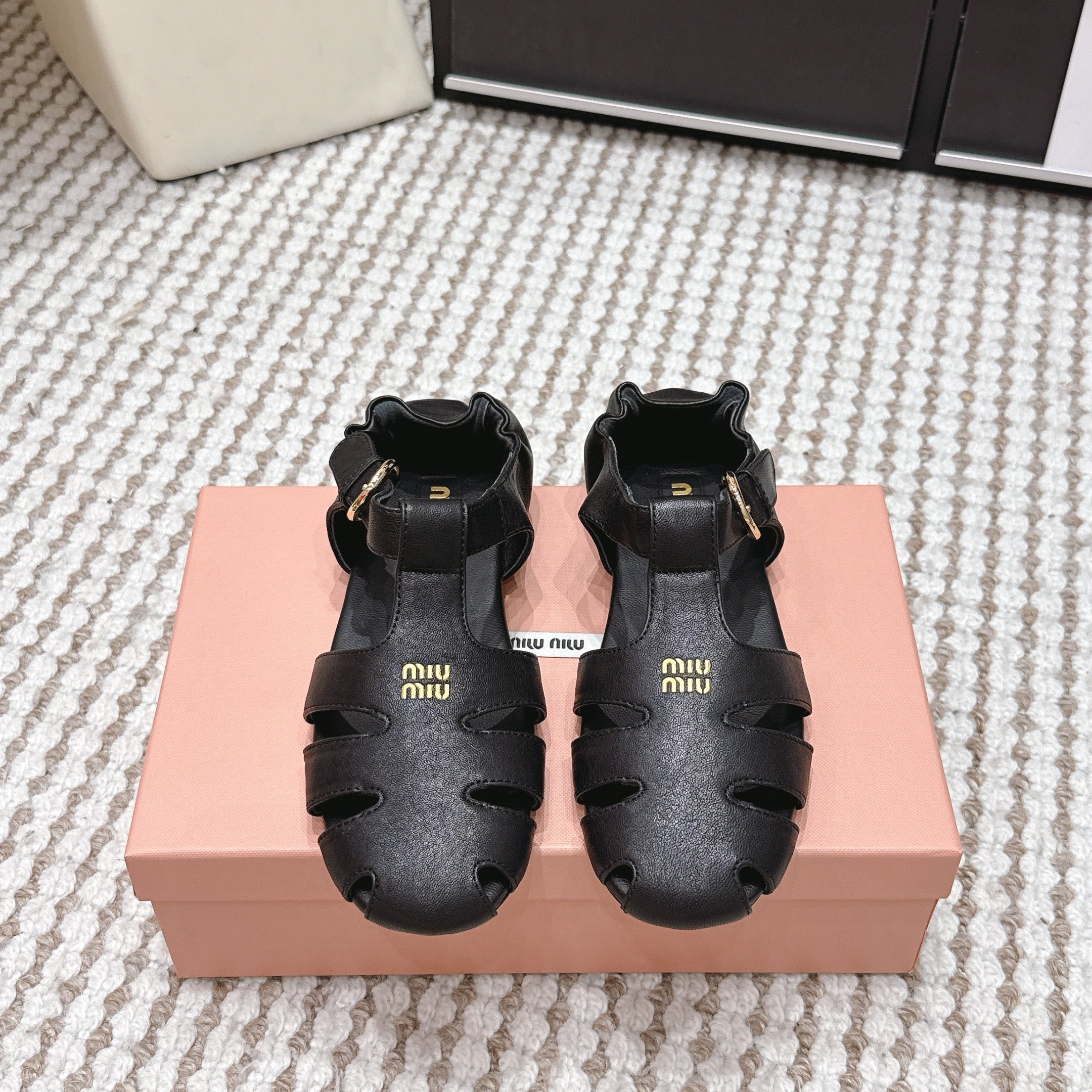 MIU 26 Roman Sandals Black Leather 632325