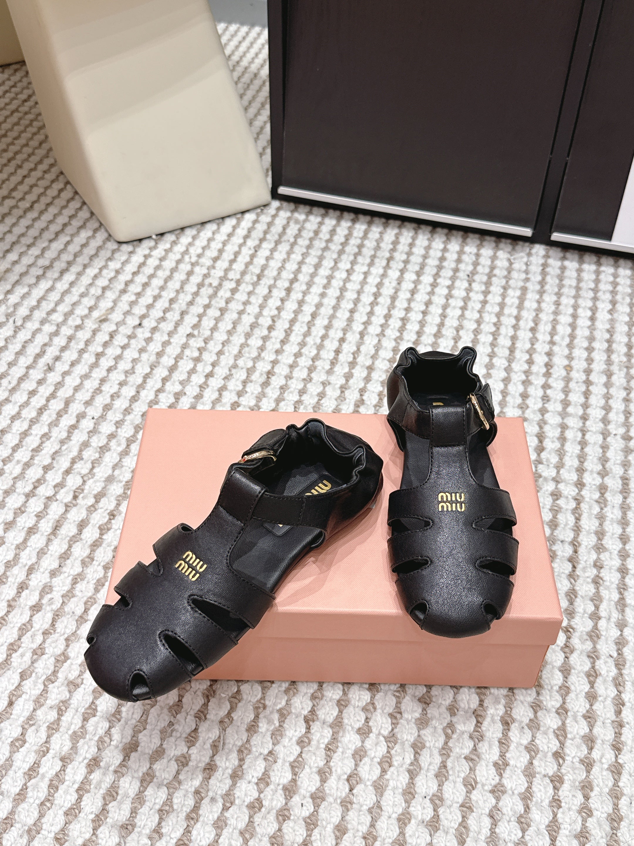 MIU 26 Roman Sandals Black Leather 632325