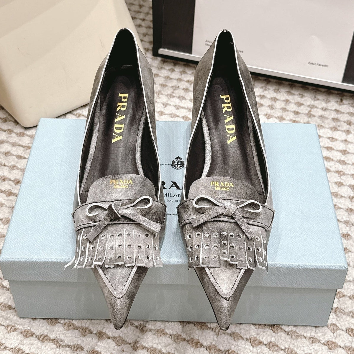 Prada 2026 Kiltie Fringe Pointed Toe Shoe 55mm Leather 173940
