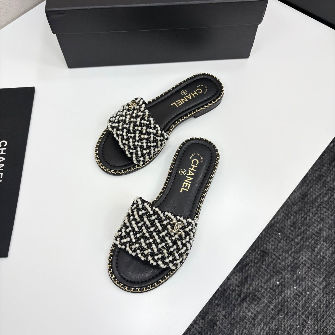 CC 25  Mules Flat Pearl Cord and Lambskin 270770