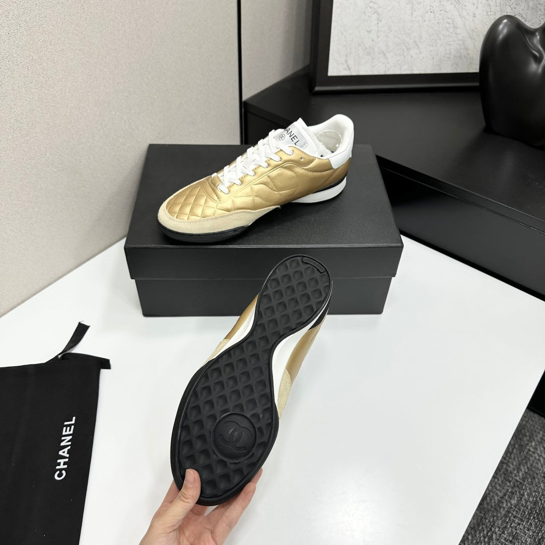 CC 26s Casual Sneakers Gold Metallic White Suede Cowhide 626459