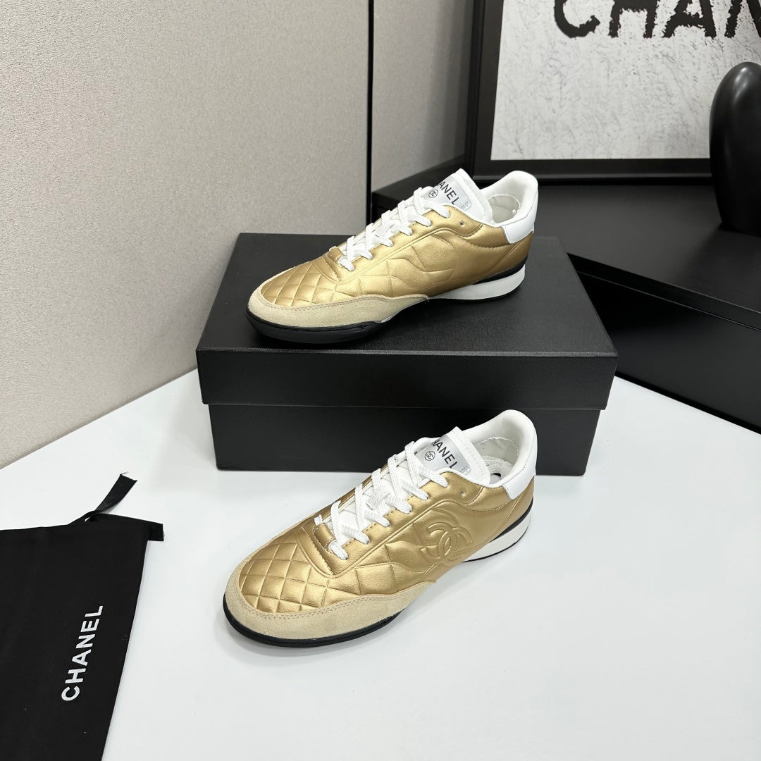 CC 26s Casual Sneakers Gold Metallic White Suede Cowhide 626459