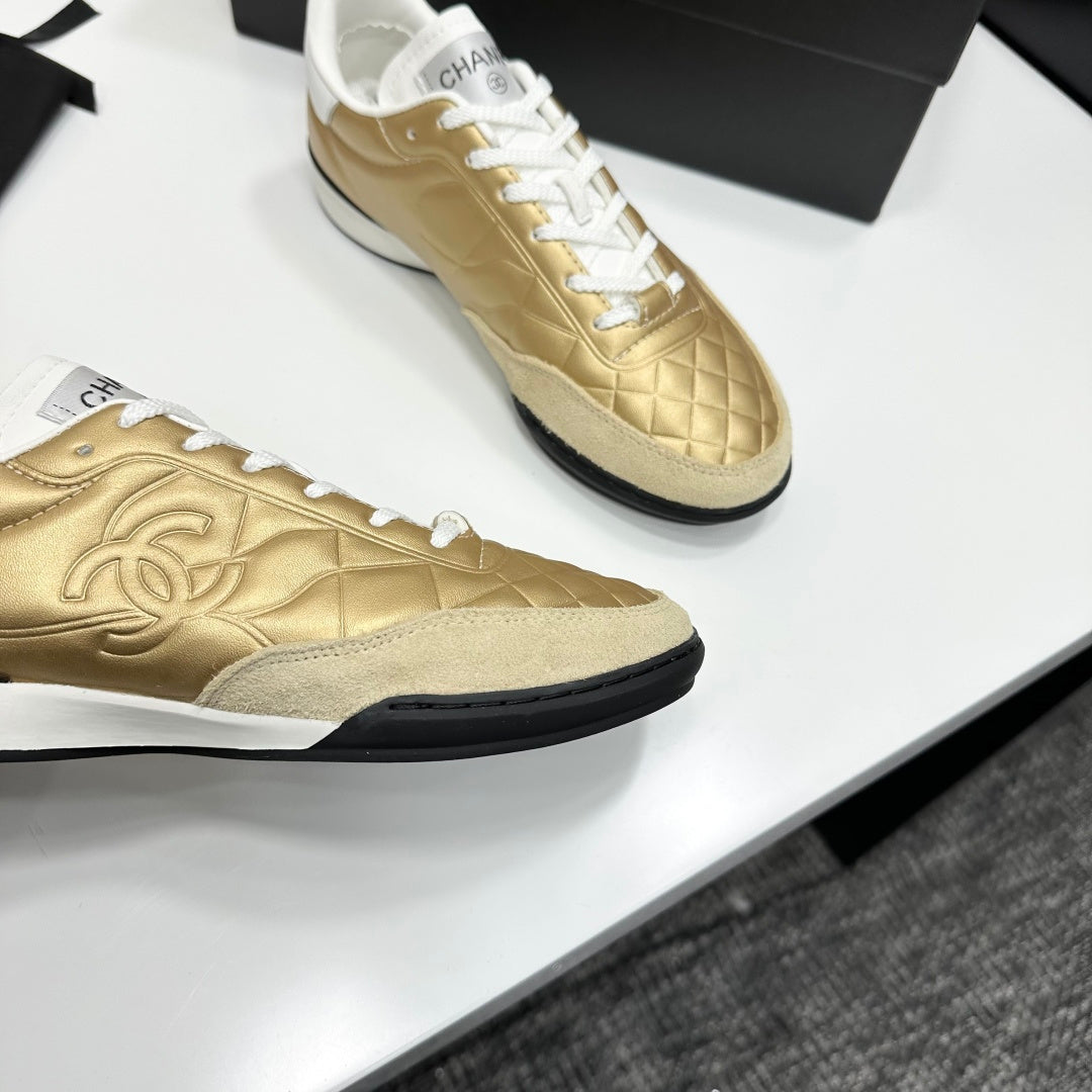 CC 26s Casual Sneakers Gold Metallic White Suede Cowhide 626459