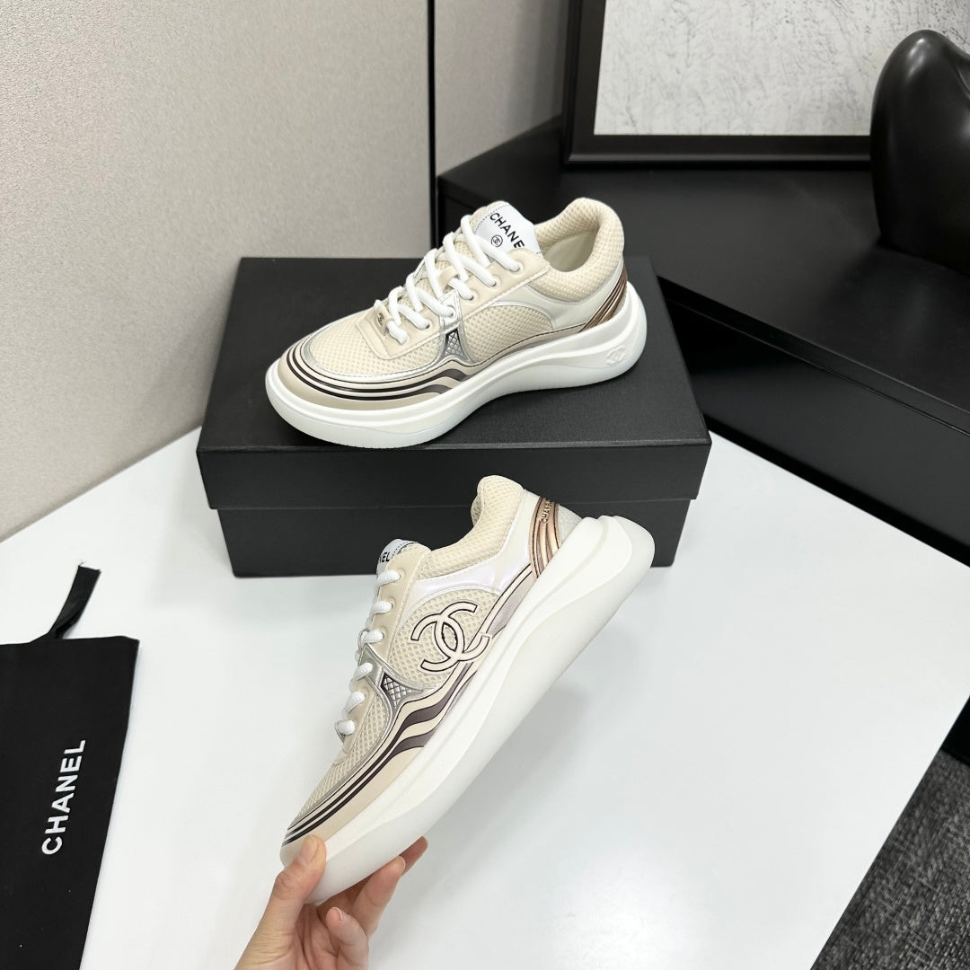 CC 26s Casual Sneakers Light Beige Sliver Fabric Cowhide 626382