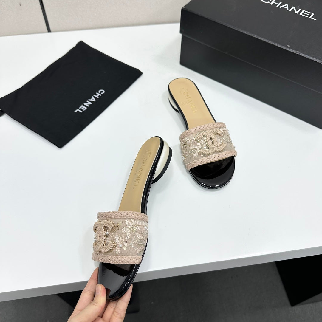 Chanel 2026 Pearl-Heeled Sandals Mesh Leather 944509