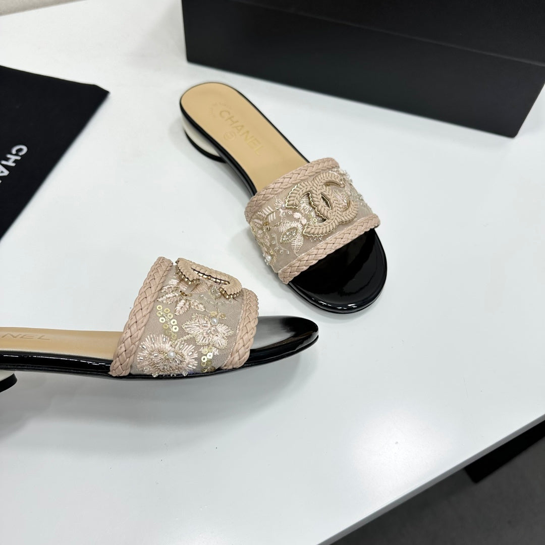 Chanel 2026 Pearl-Heeled Sandals Mesh Leather 944509